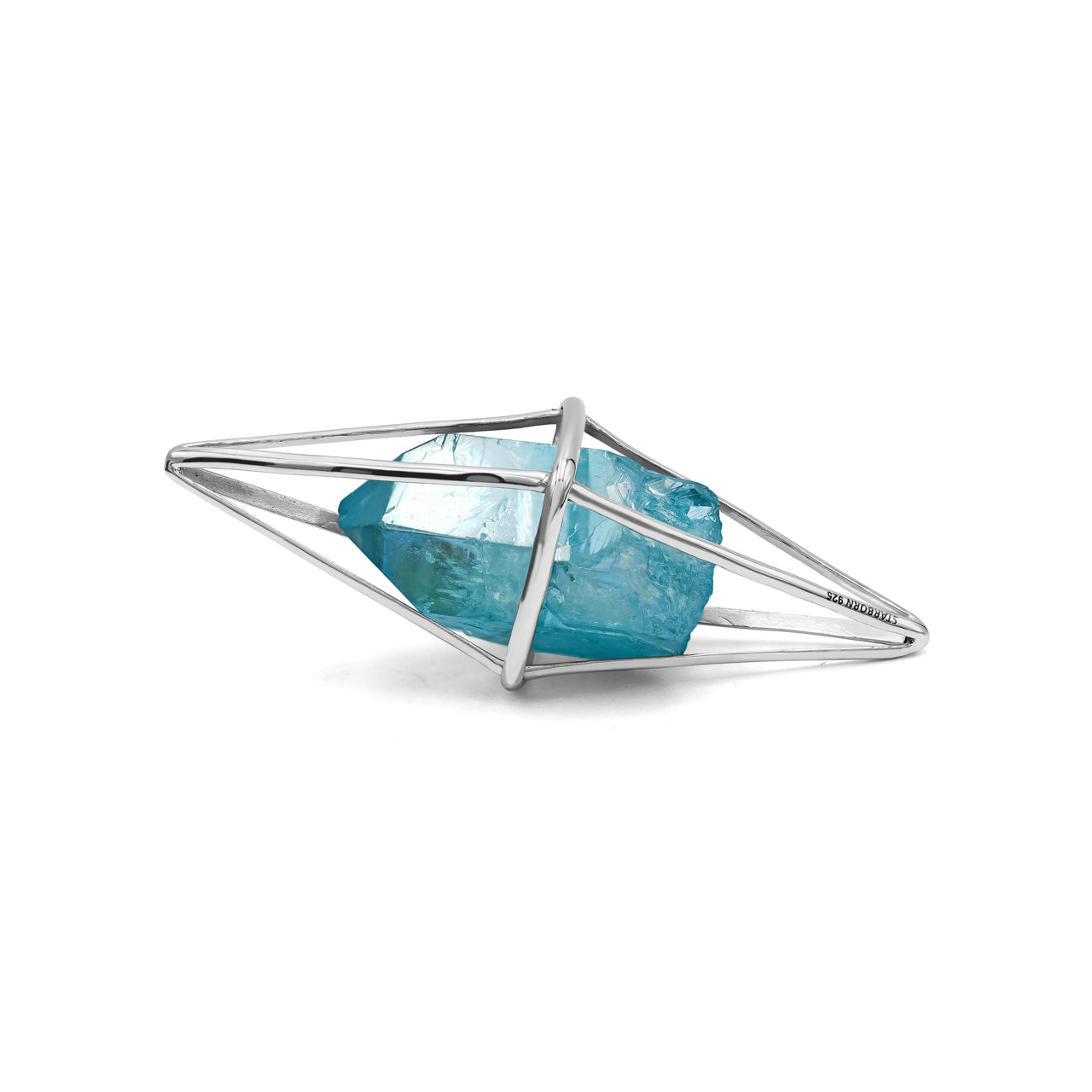 Aqua Aura Quartz Crystal Cage Pendant