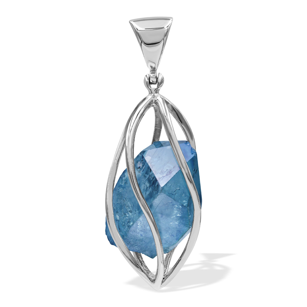 CAAQPE008.1Aqua Aura Quartz Crystal Caged Pendant