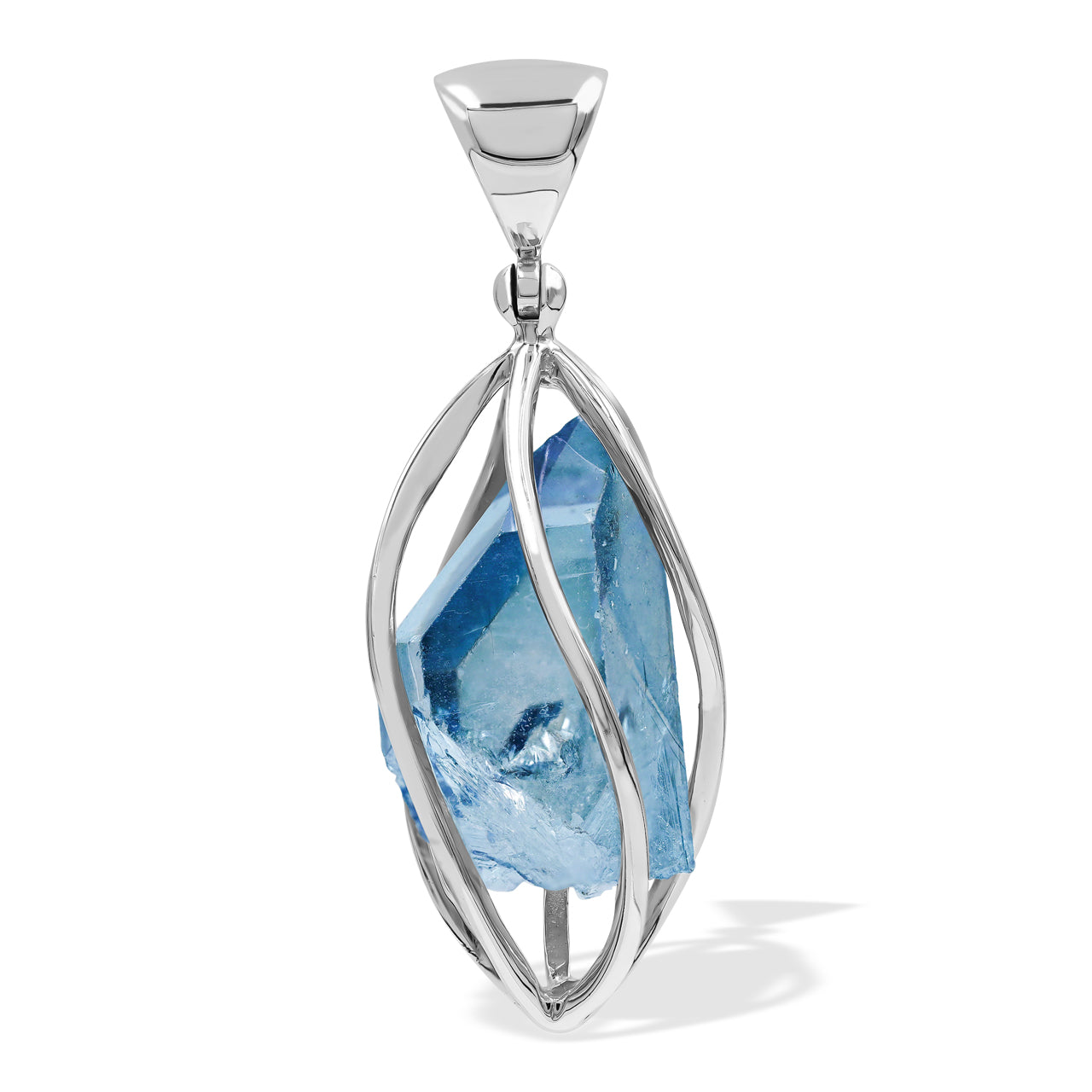 Aqua Aura Quartz Crystal Caged Pendant