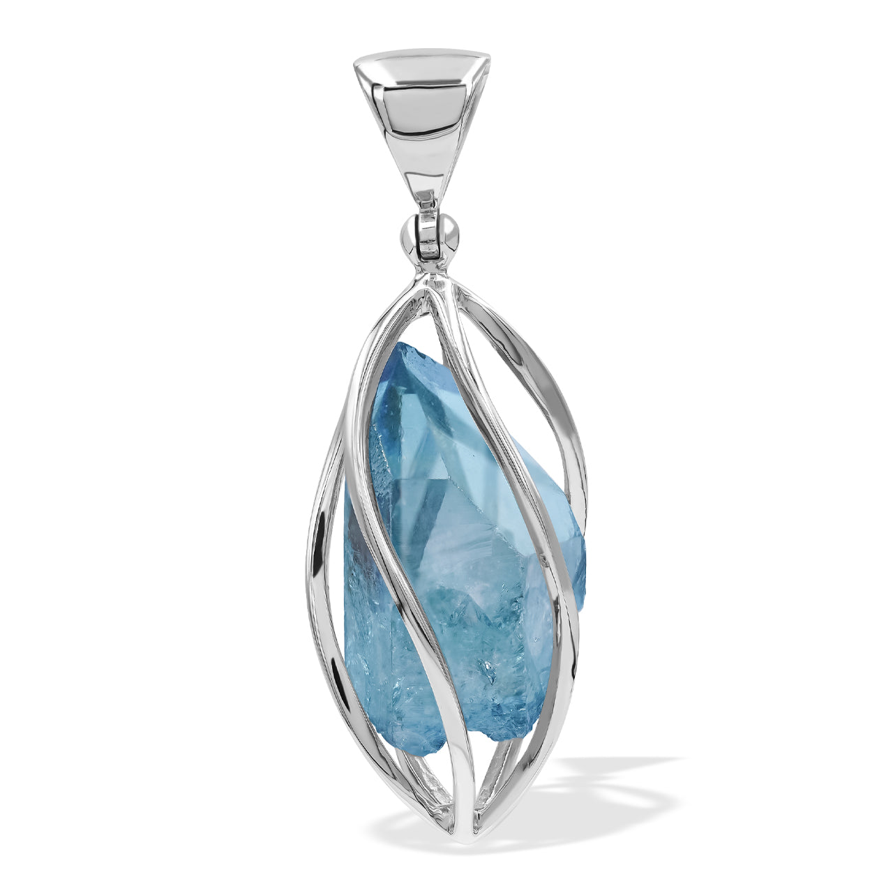 Aqua Aura Quartz Crystal Caged Pendant