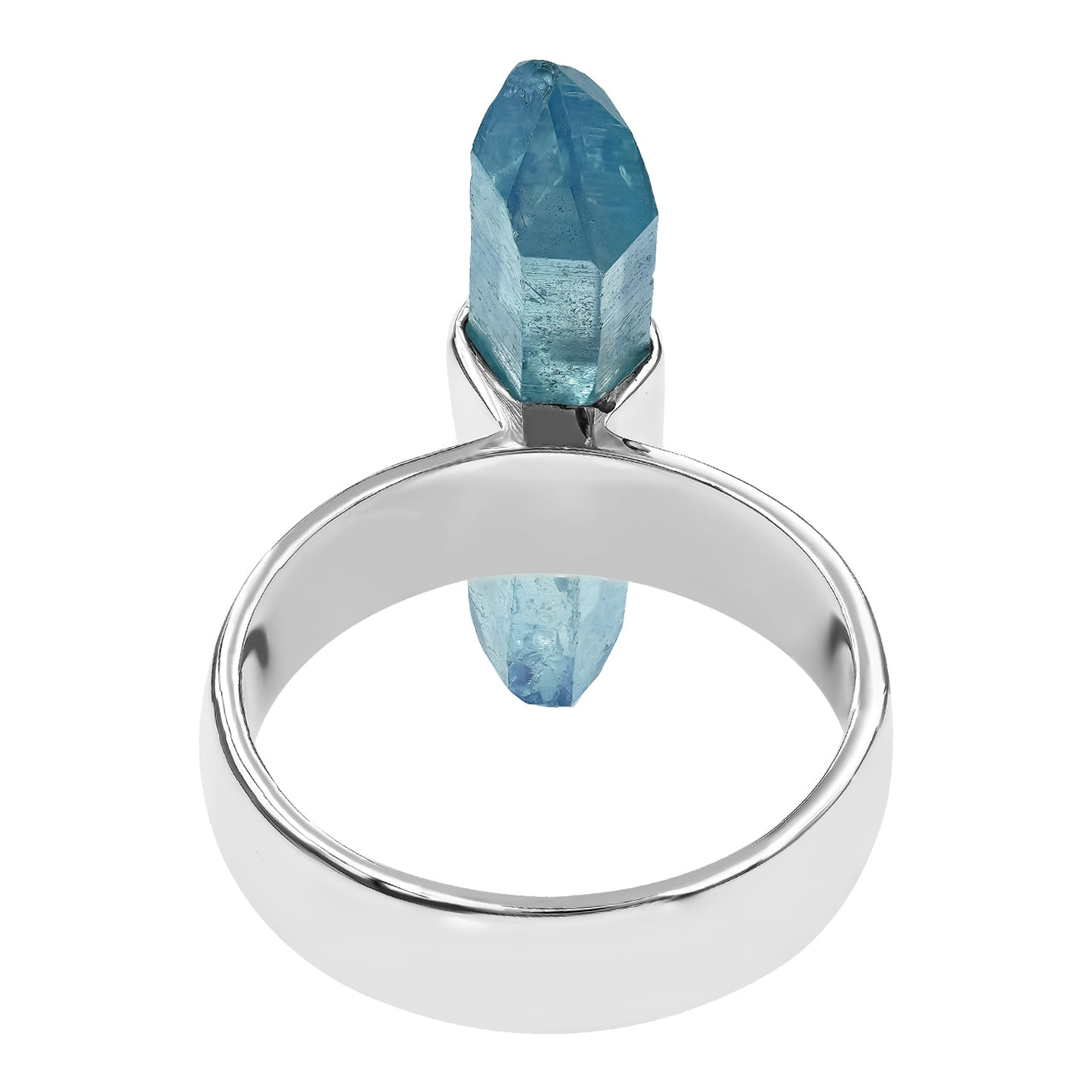 Aqua Aura Quartz Crystal Ring with Silver Band