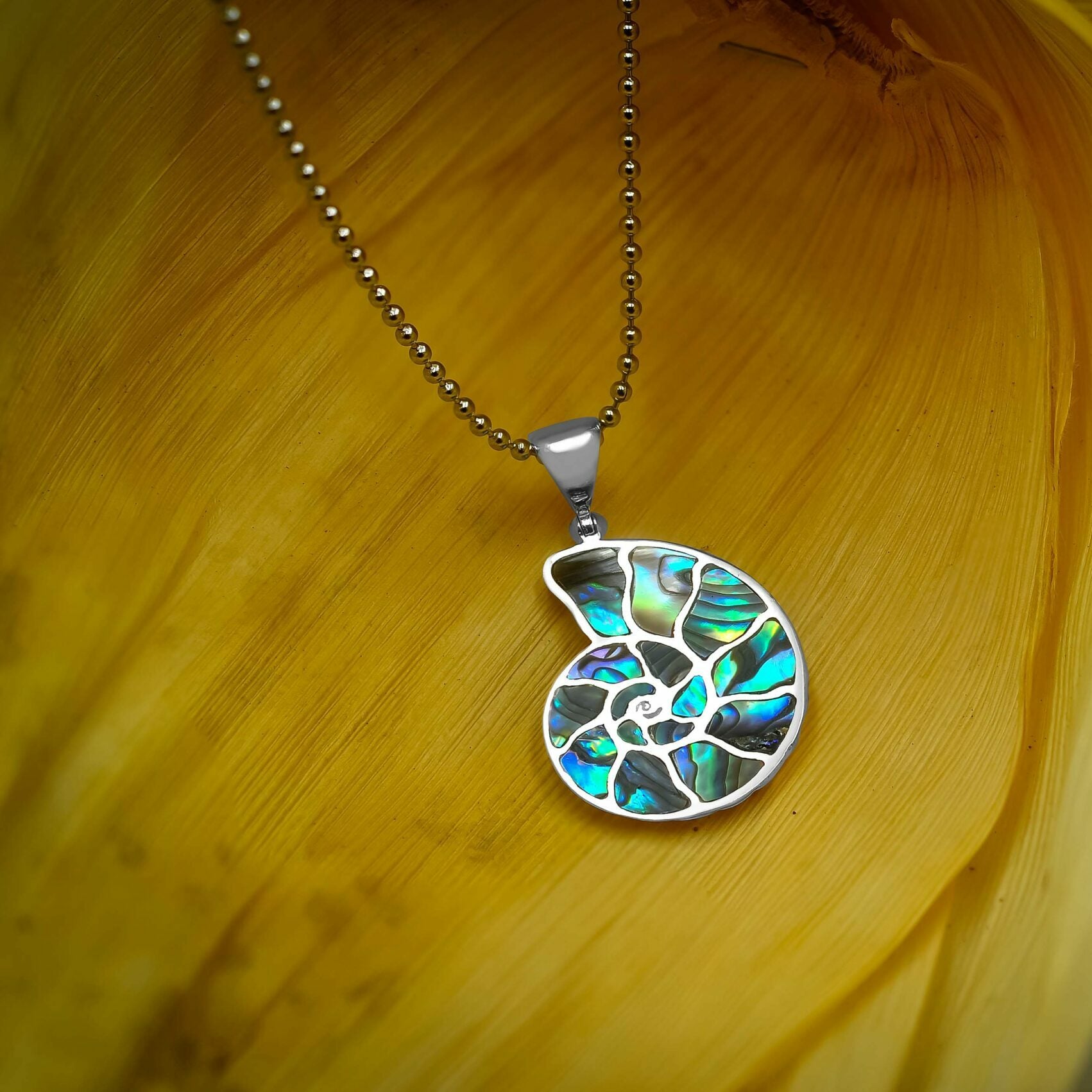 Ammonite with Abalone Shell Inlay Pendant