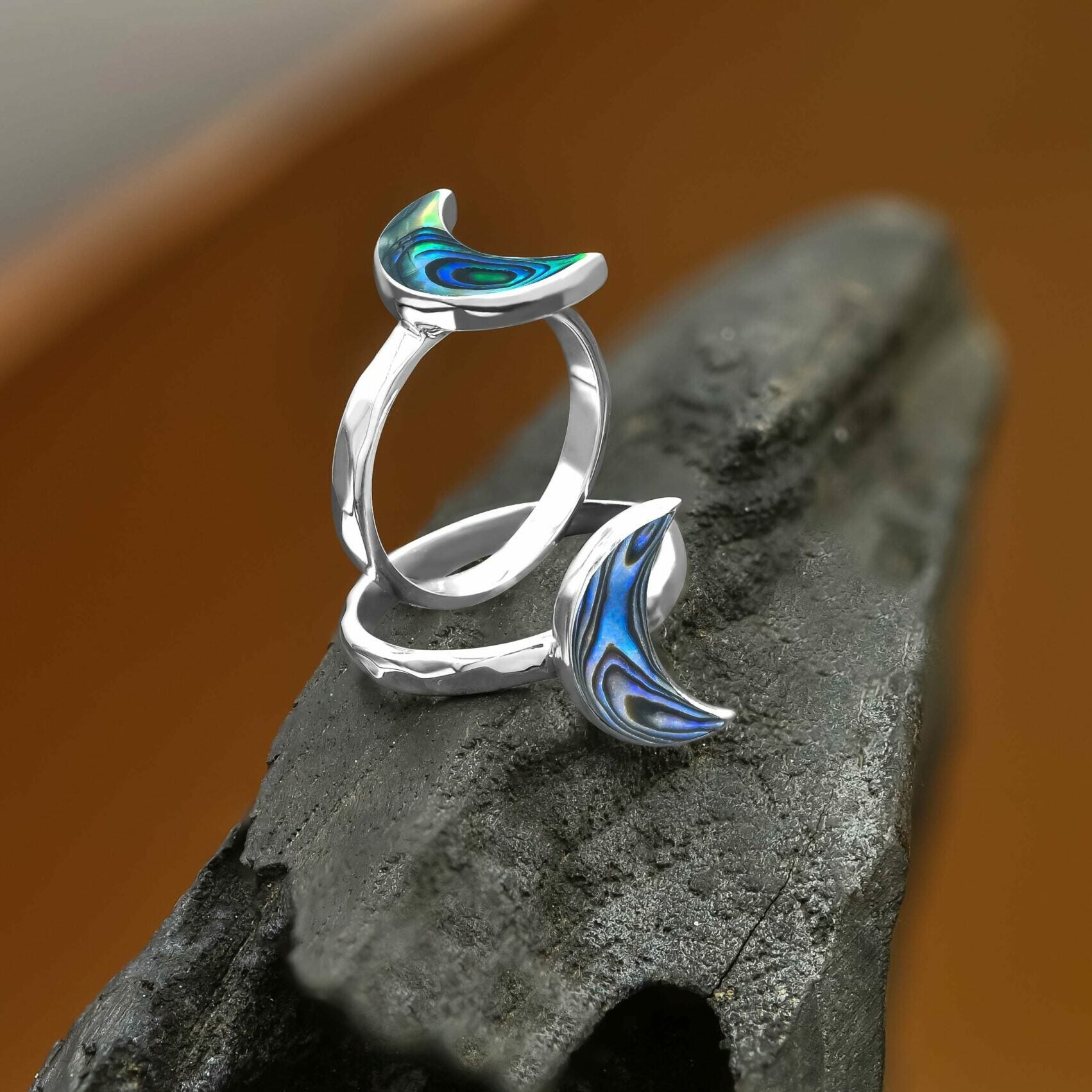 Abalone Shell Crescent Moon Ring