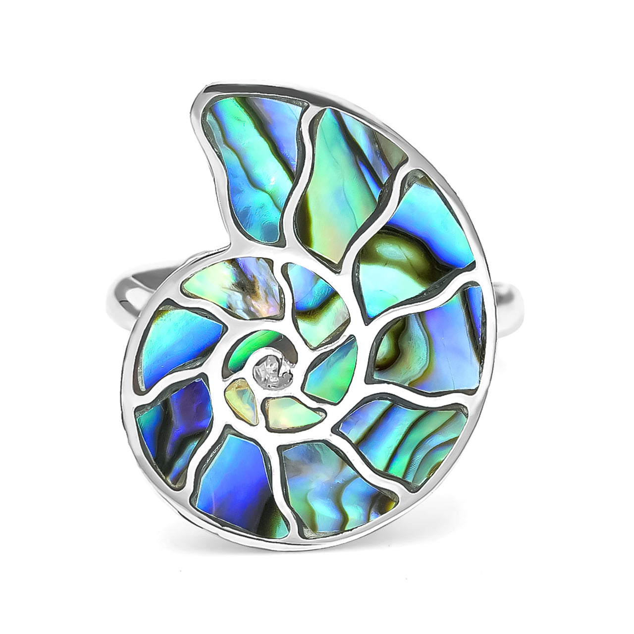 Abalone Shell Inlay Ammonite Ring