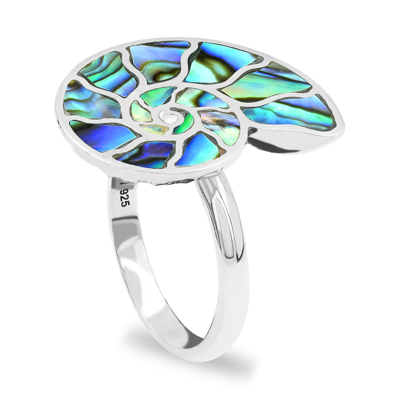 Abalone Shell Inlay Ammonite Ring