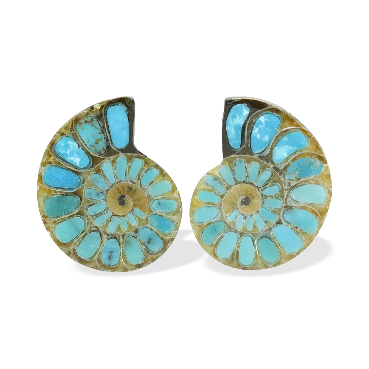 1 pair of Ammonite With Turquoise 28-30mm