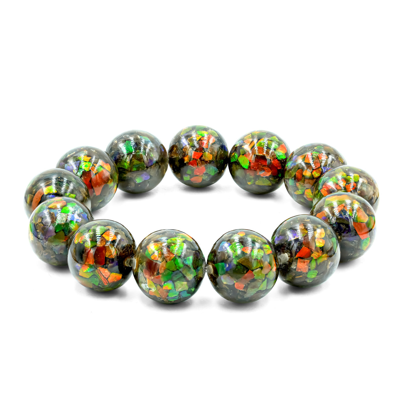 14mm Ammolite Beaded Elastic Bracelet