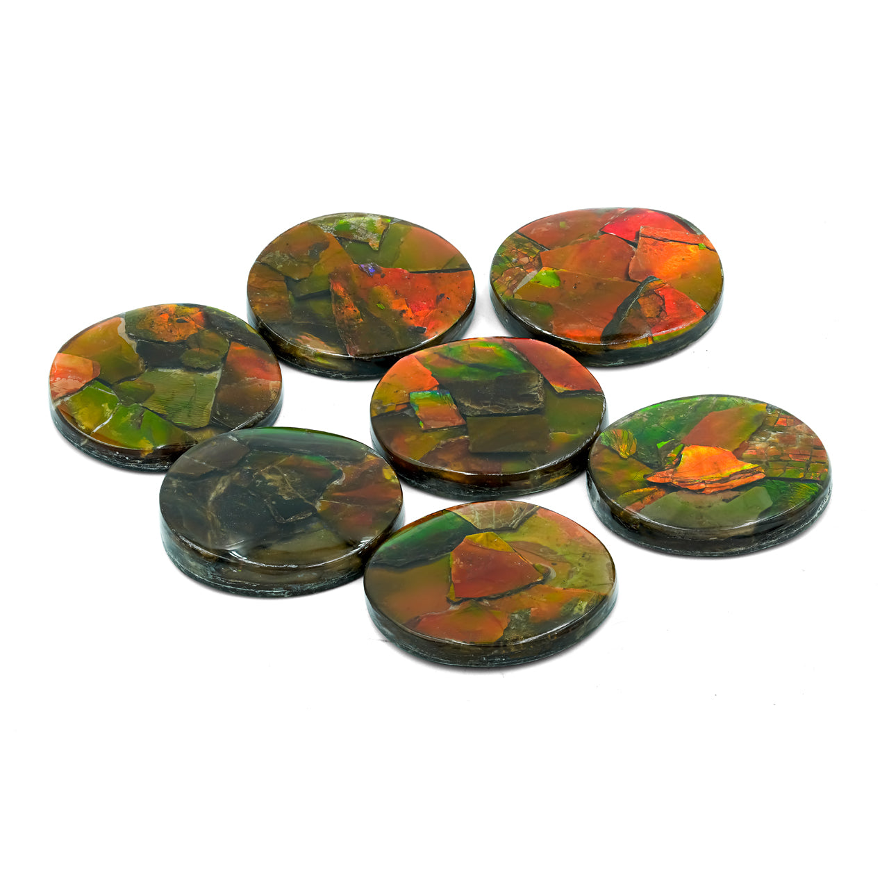 CAMLCA001.4Red Ammolite Inlay Round Cabochon 25mm