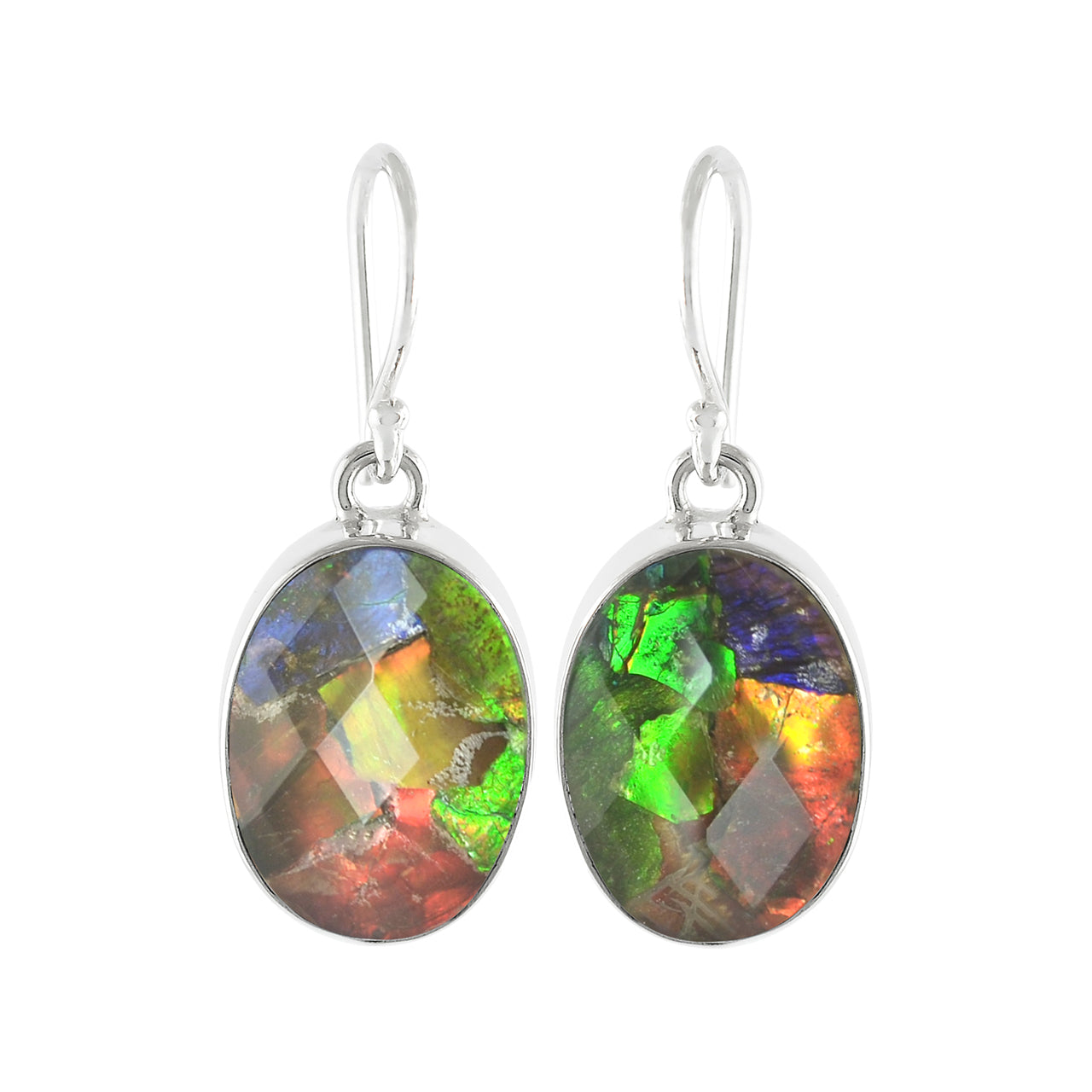 Ammolite with Faceted Crystal Top Earrings