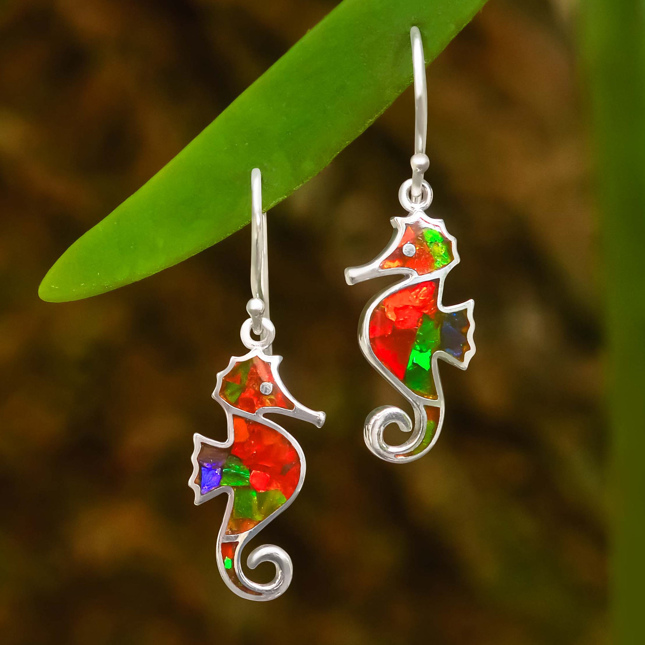 Ammolite Seahorse Earrings