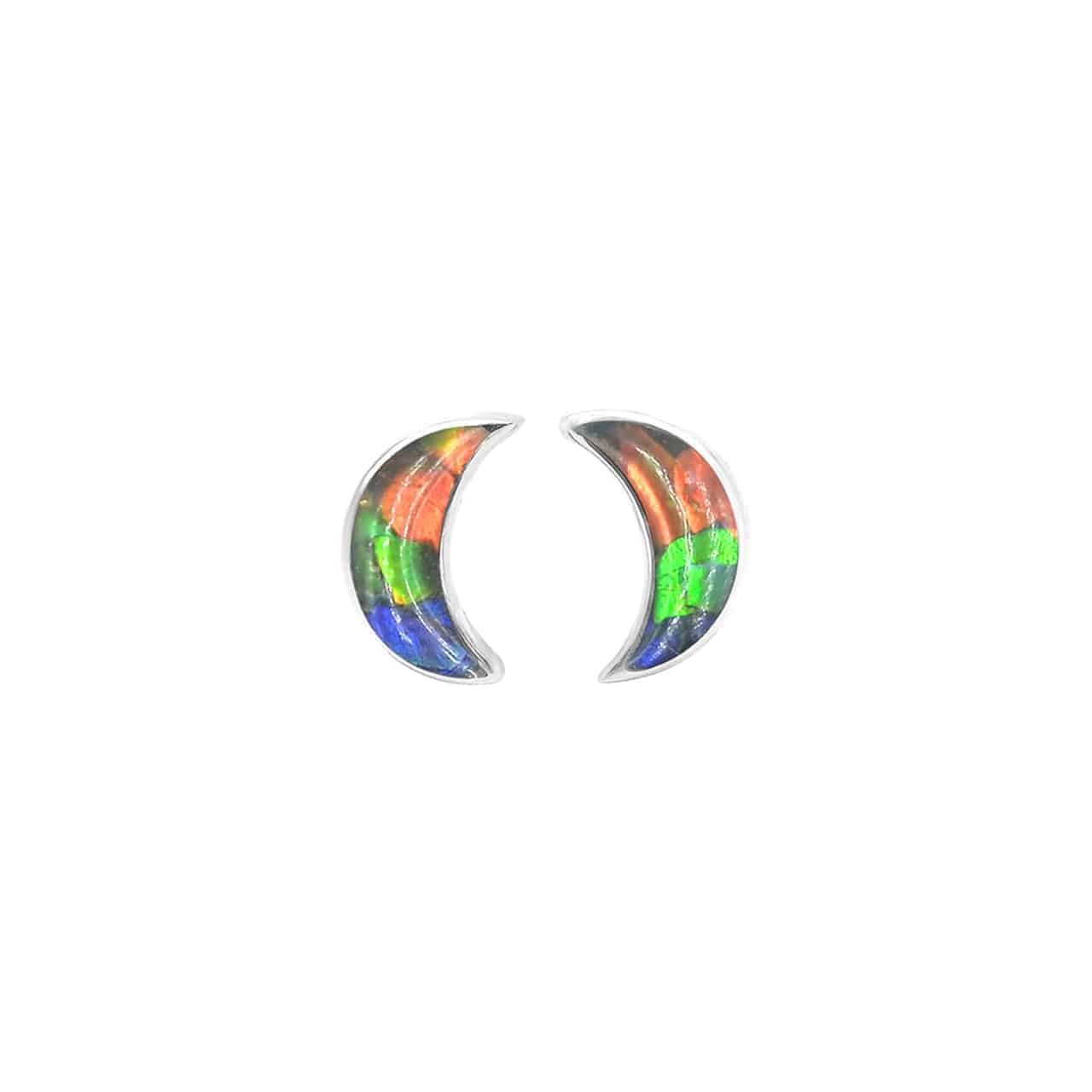 Colorful Ammolite Crescent Moon Post Earrings