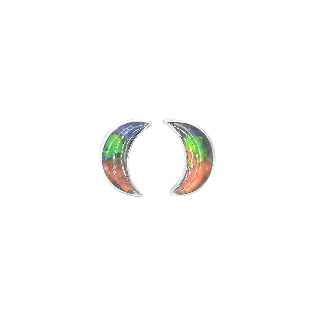 Colorful Ammolite Crescent Moon Post Earrings