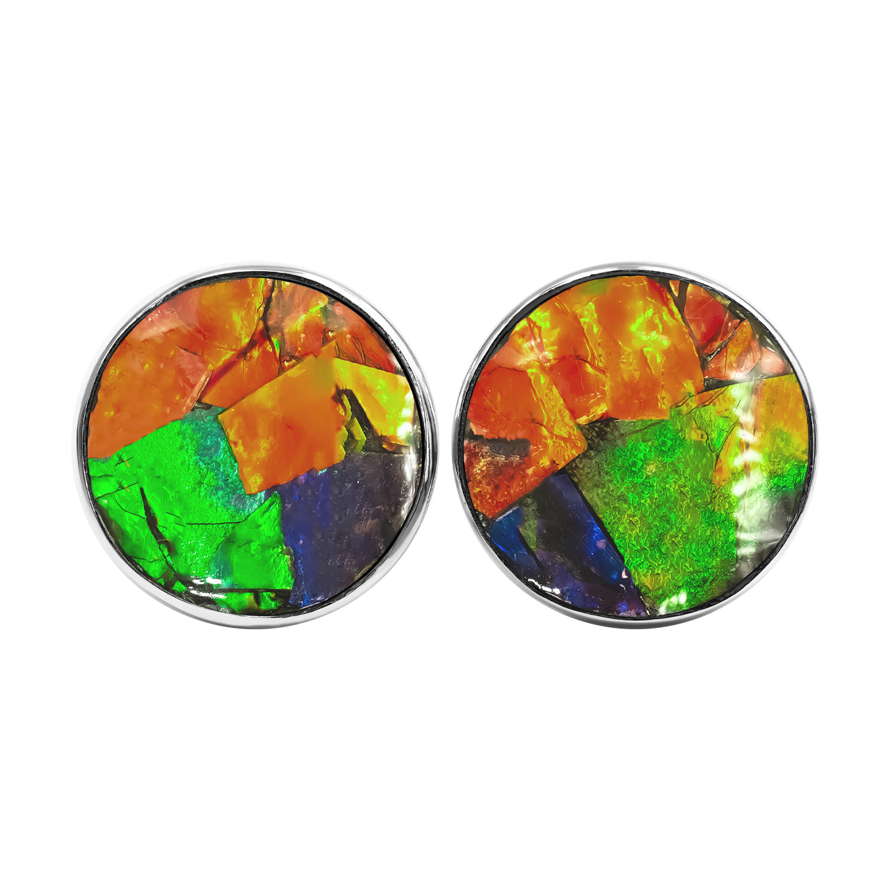 Round 15 mm Ammolite Post Style Earrings