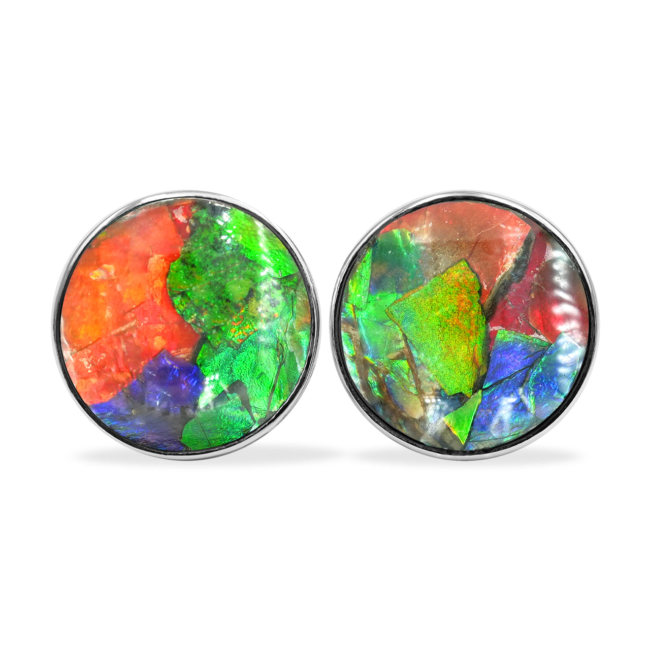 Round 15 mm Ammolite Post Style Earrings