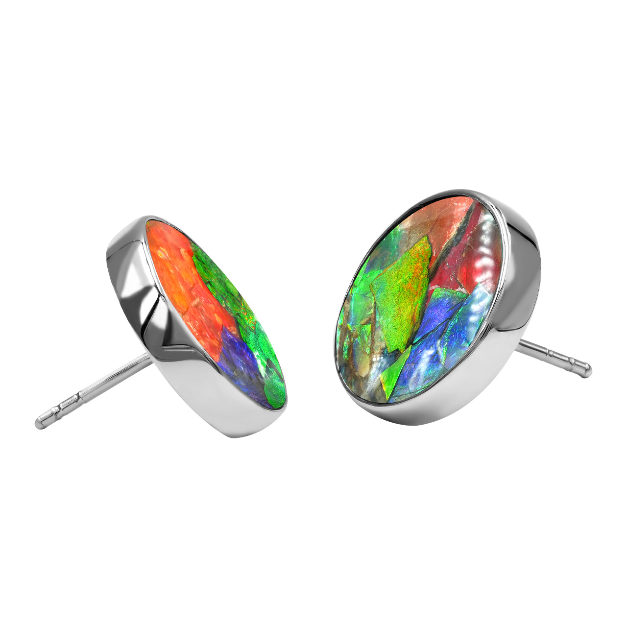 Round 15 mm Ammolite Post Style Earrings