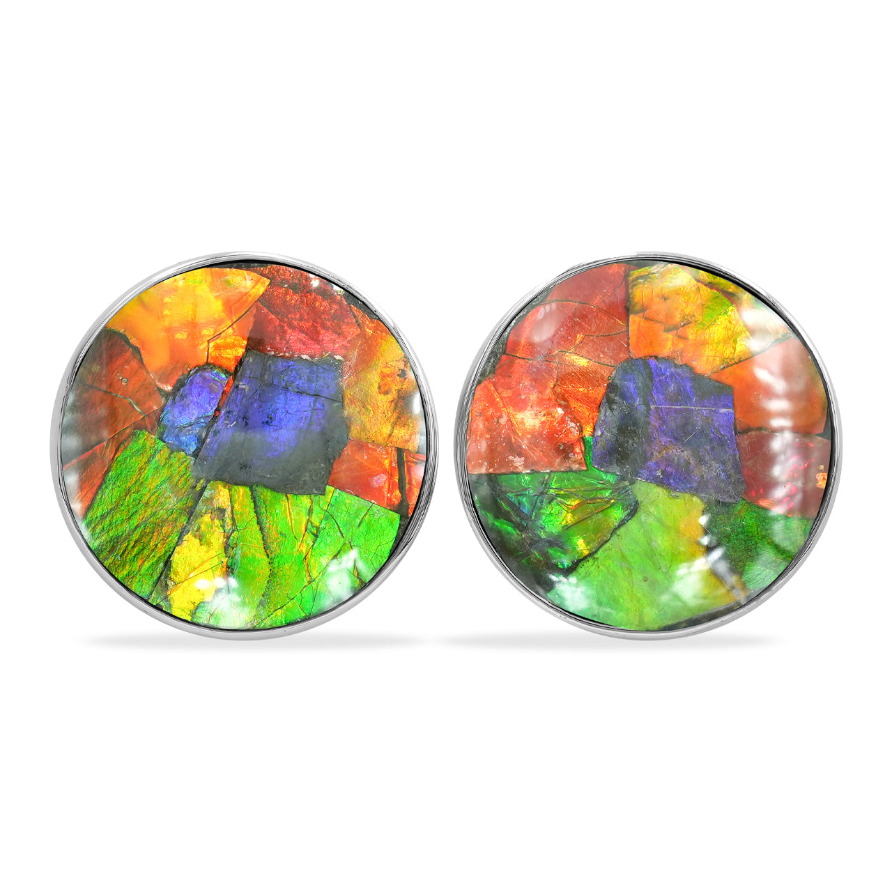 Round 20 mm Ammolite Post Style Earrings