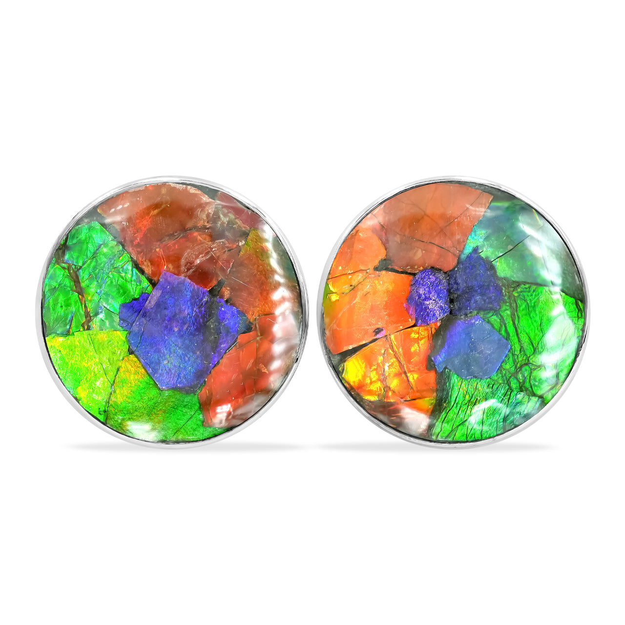 Round 20 mm Ammolite Post Style Earrings