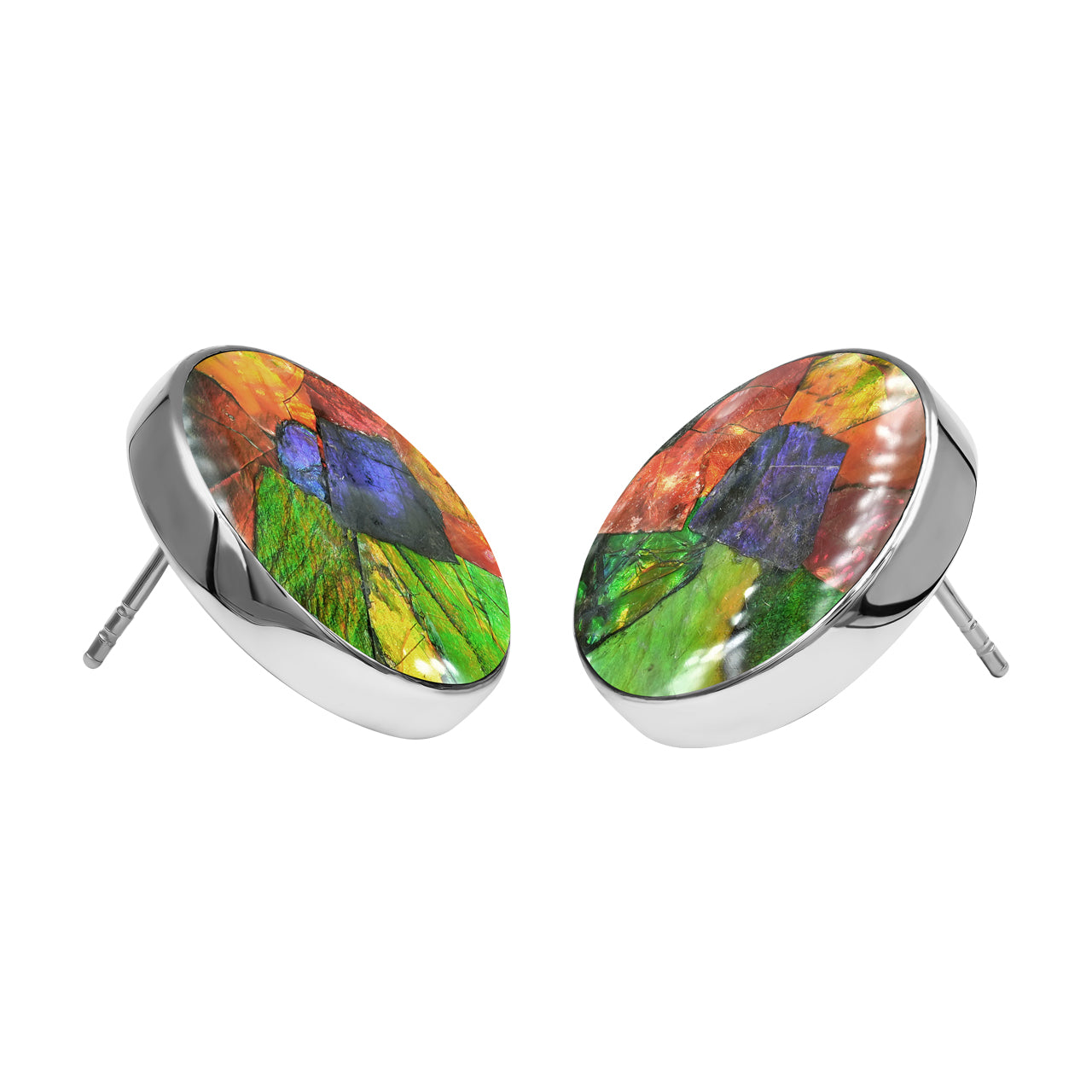 Round 20 mm Ammolite Post Style Earrings