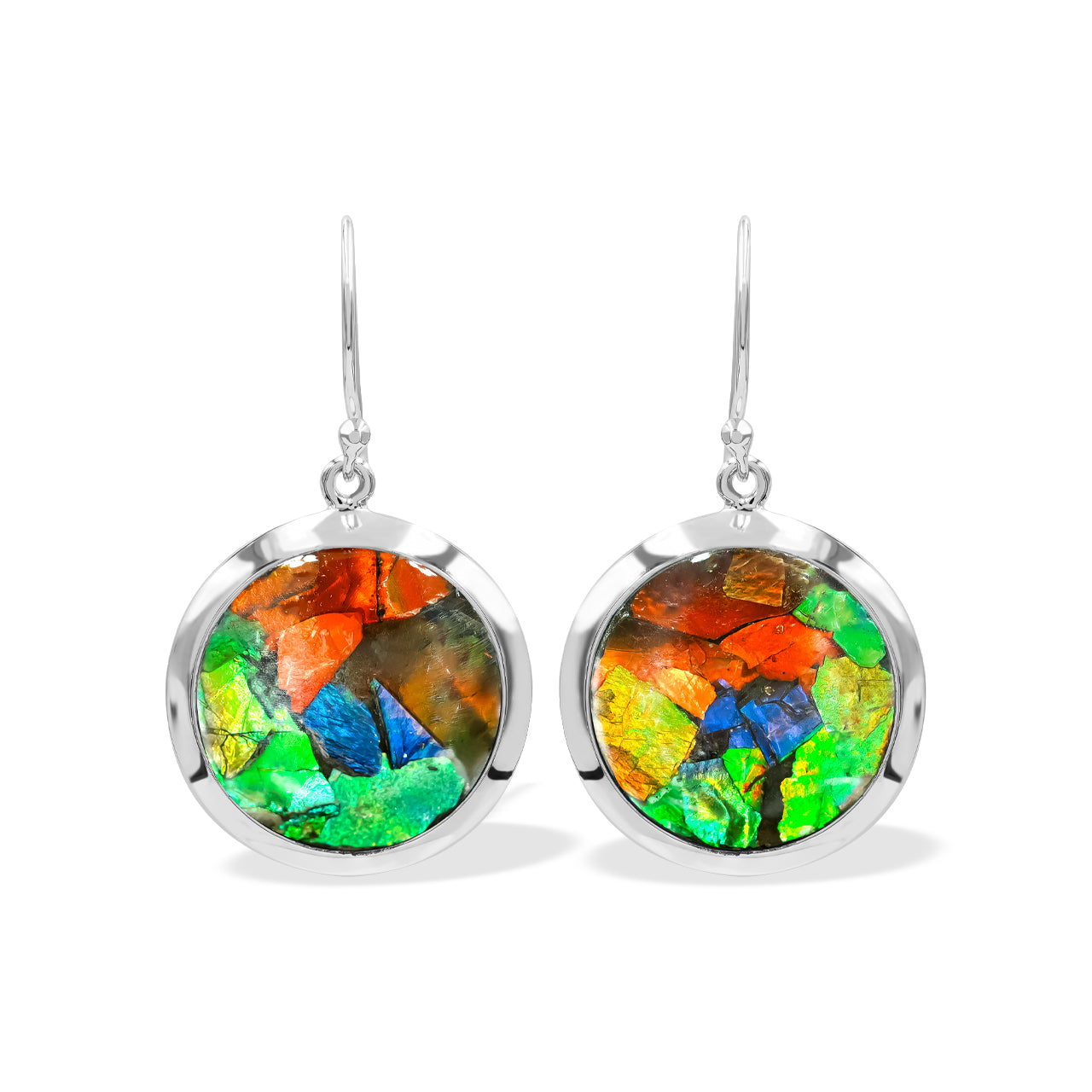 Starborn Round 15mm Ammolite Medallion Style Earring in Sterling Silver - Small