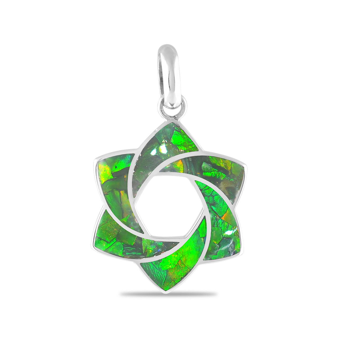 Green Ammolite Star Spiral Pendant in Sterling Silver