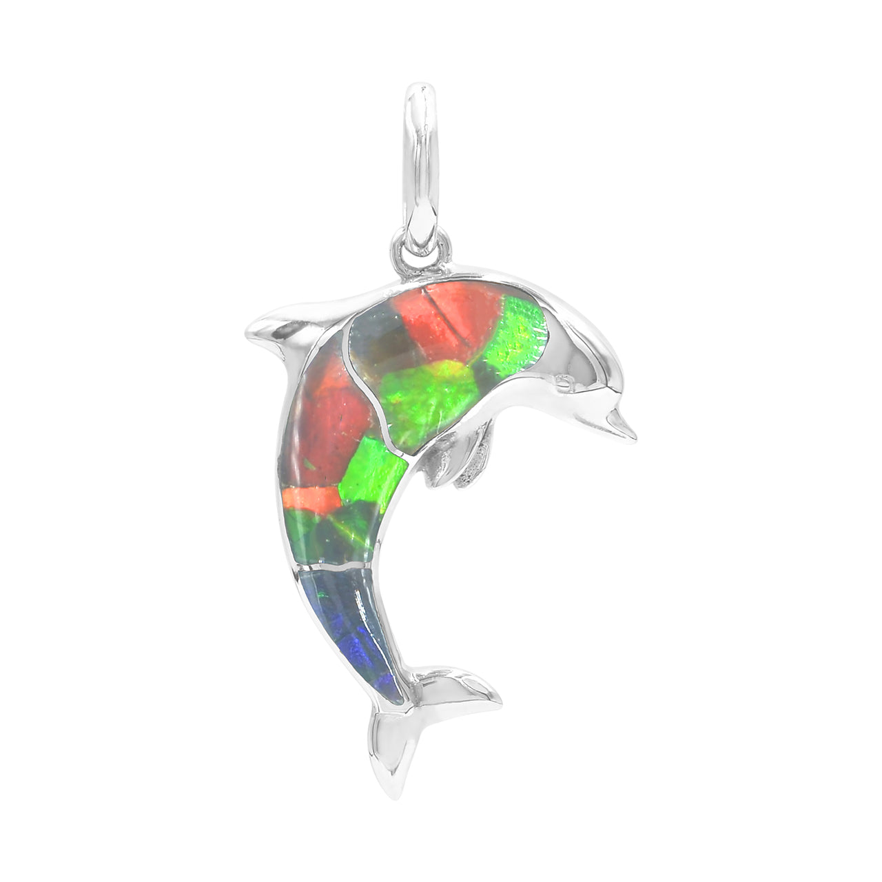 Ammolite Dolphin Pendant in Sterling Silver