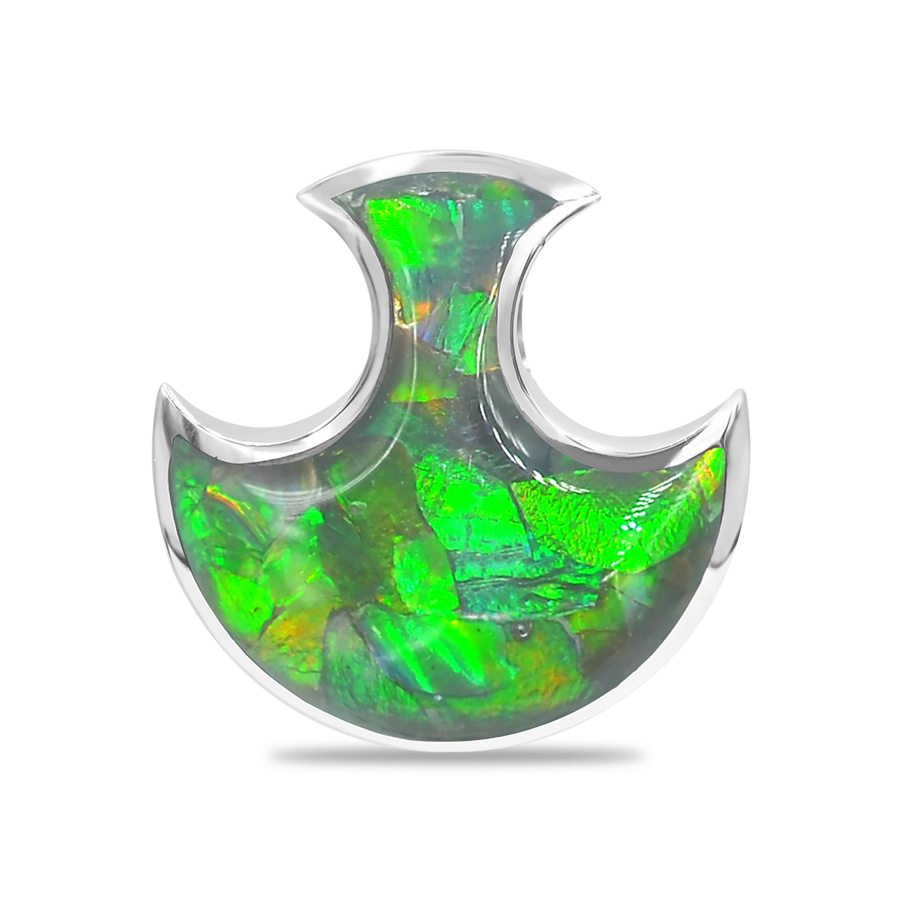 Green Ammolite Battle Axe Head Pendant in sterling Silver