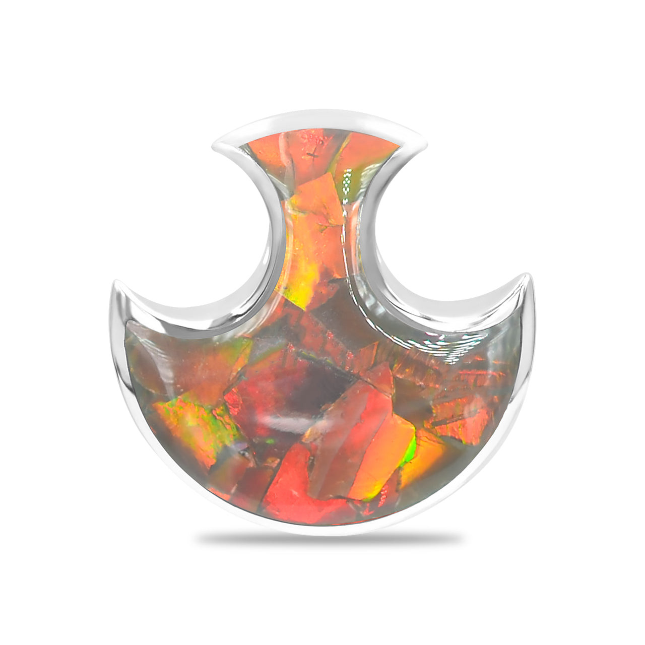 Red Ammolite Battle Ae Pendant in Sterling Silver