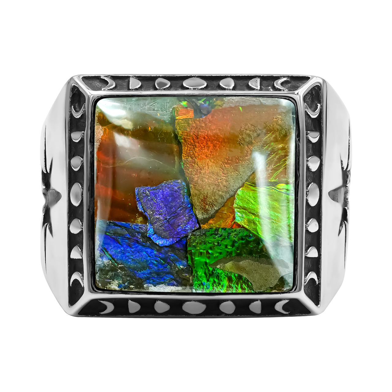 Ammolite Inlay Square Men's Ring