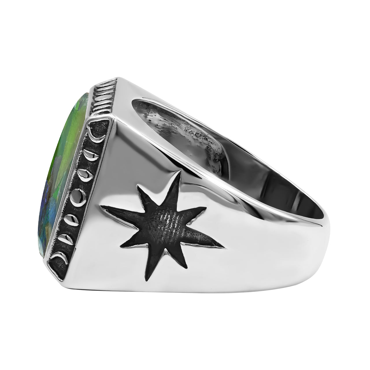 Ammolite Inlay Square Men's Ring