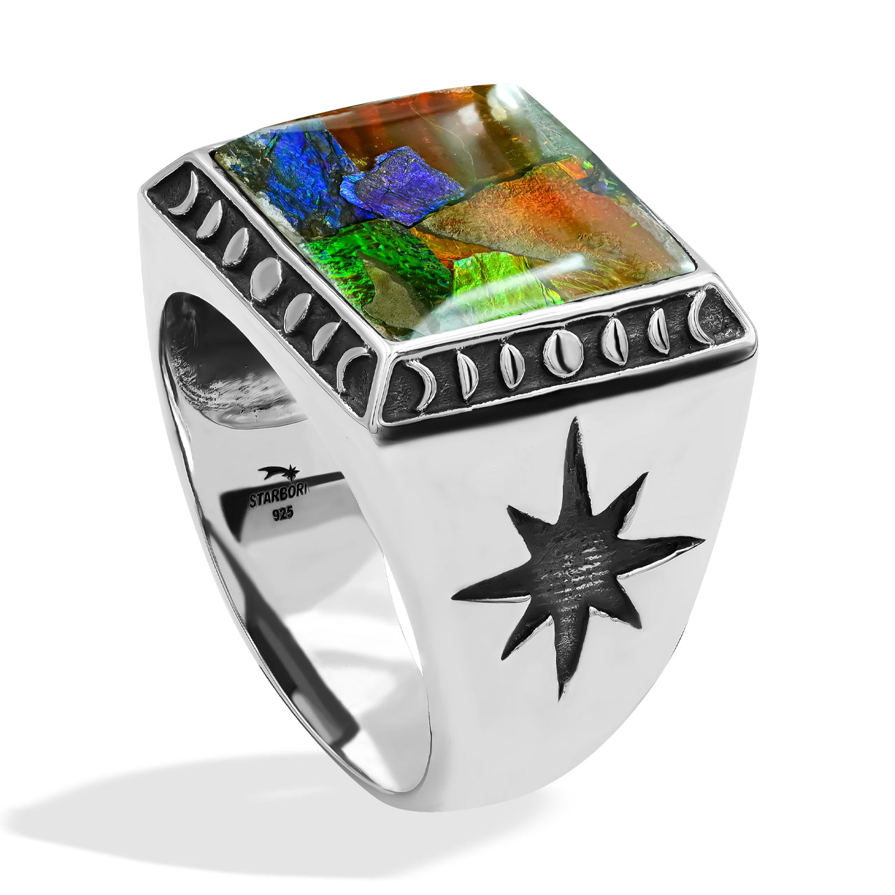 Ammolite Inlay Square Men's Ring