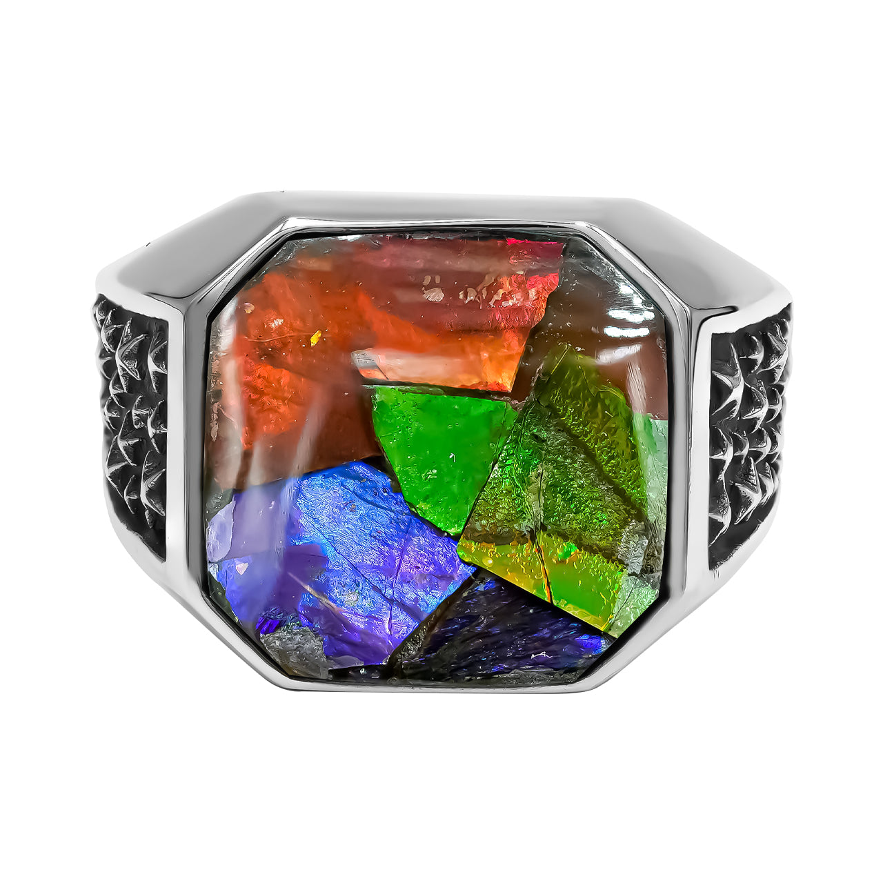 Ammolite Octagon Shape  Men's Ring