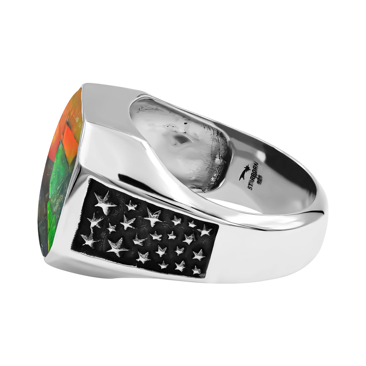 Ammolite Octagon Shape  Men's Ring