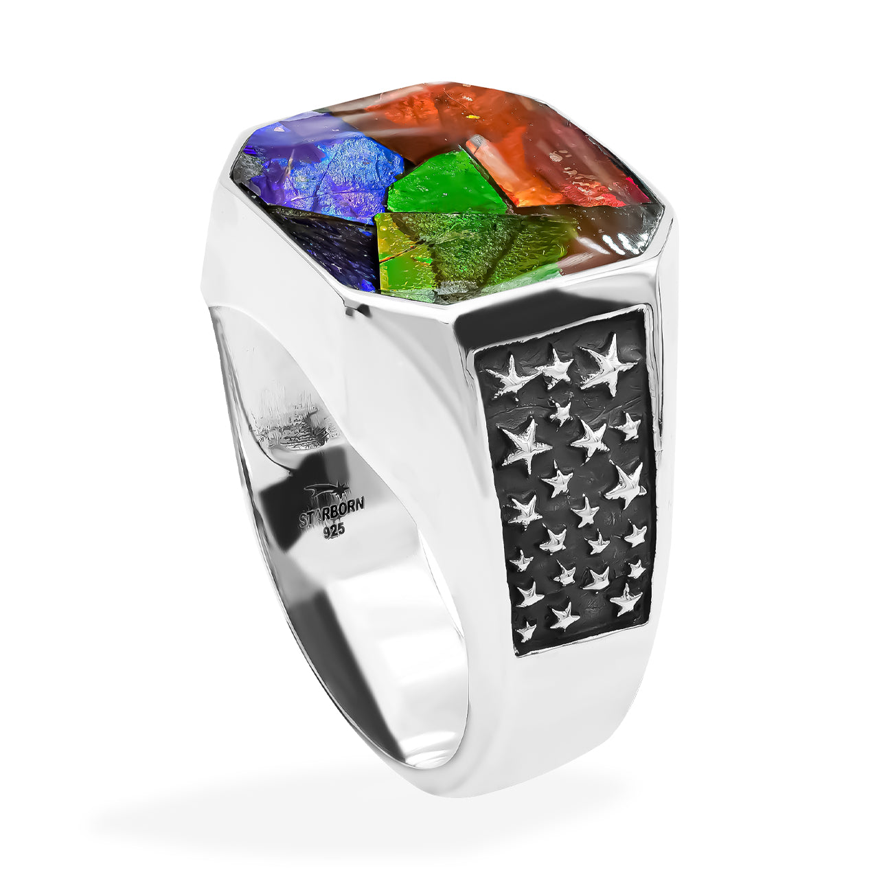 Ammolite Octagon Shape  Men's Ring