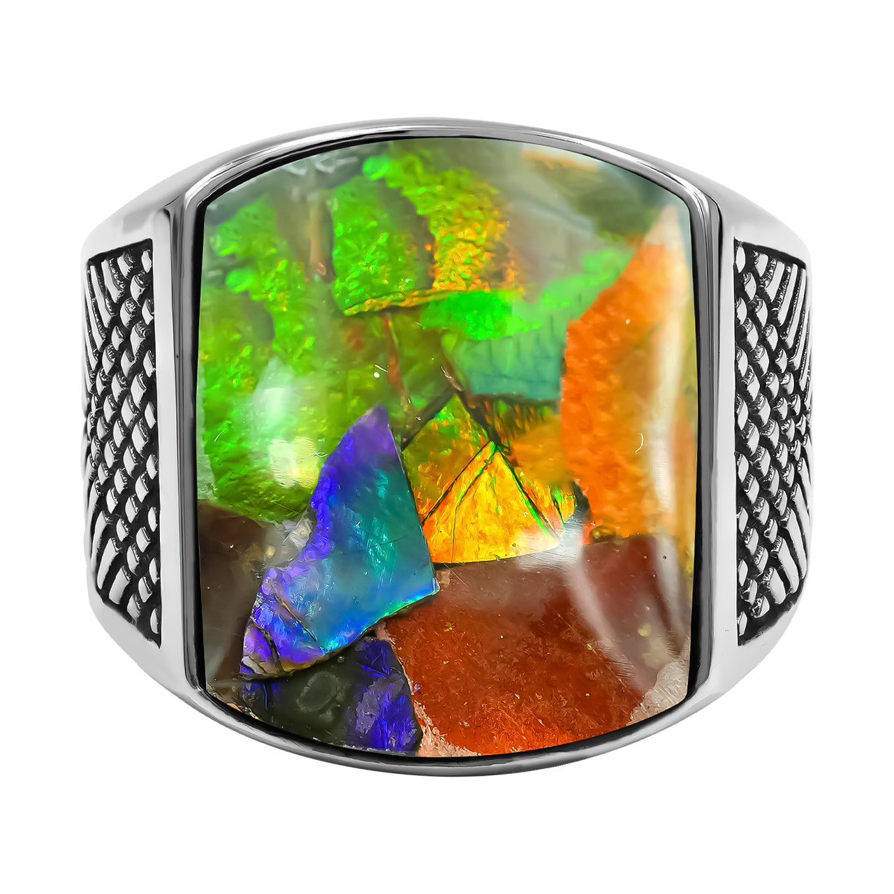 Ammolite Inlay Cushion Shaped Ring