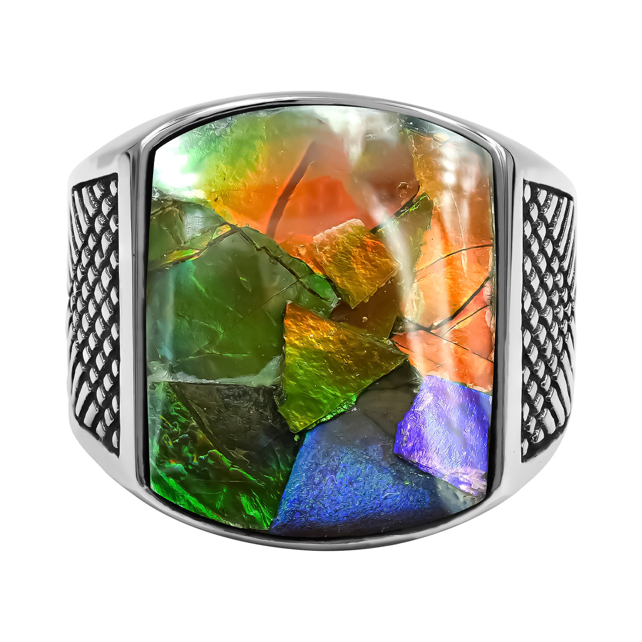 Ammolite Inlay Cushion Shaped Ring