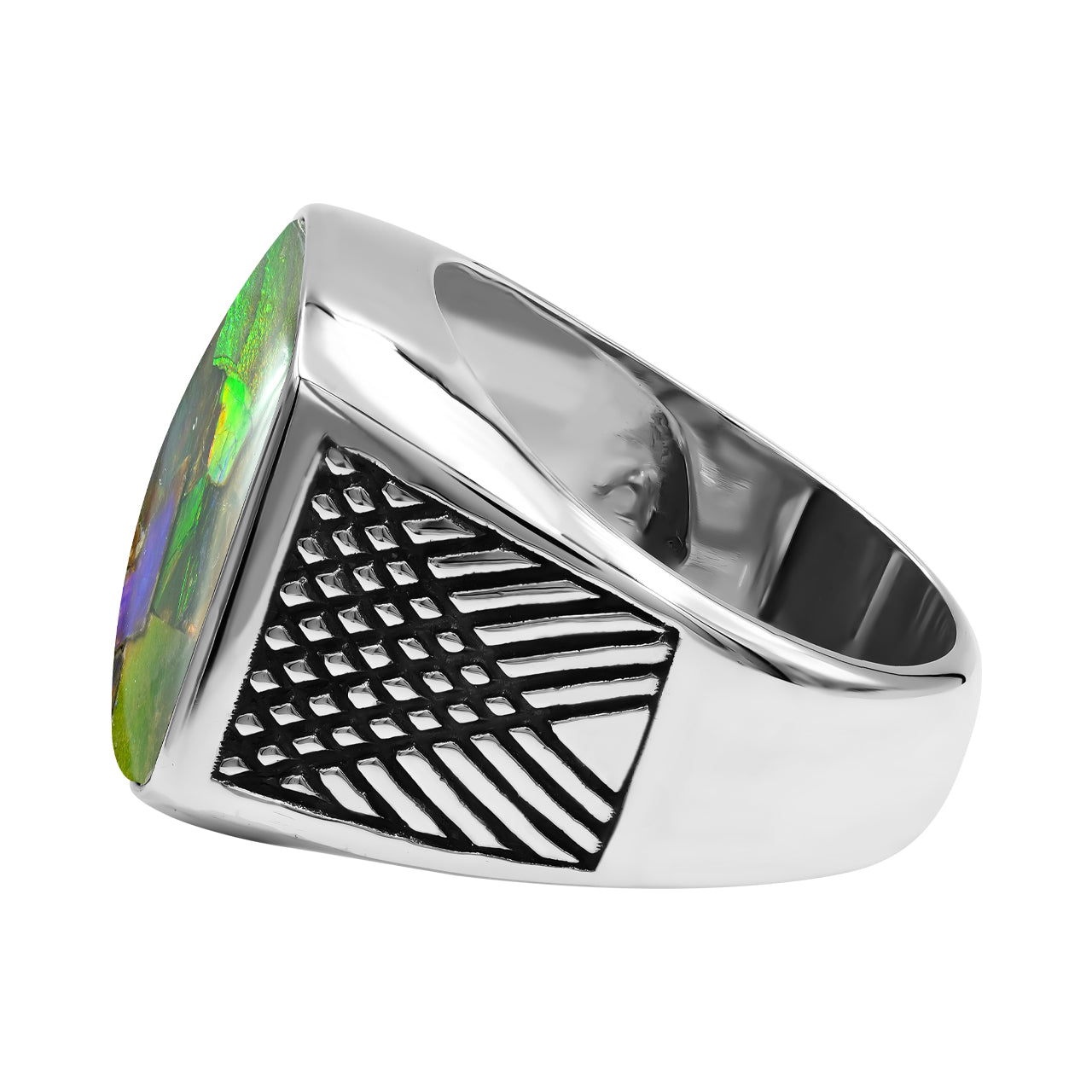 Ammolite Inlay Cushion Shaped Ring