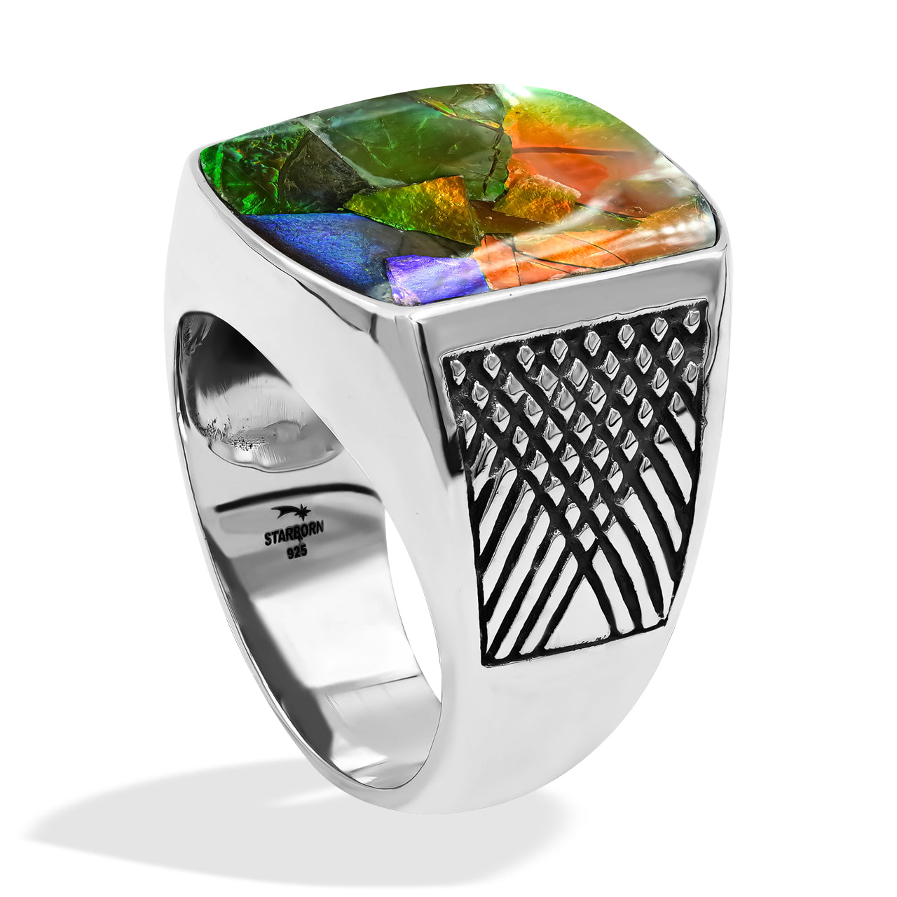 Ammolite Inlay Cushion Shaped Ring