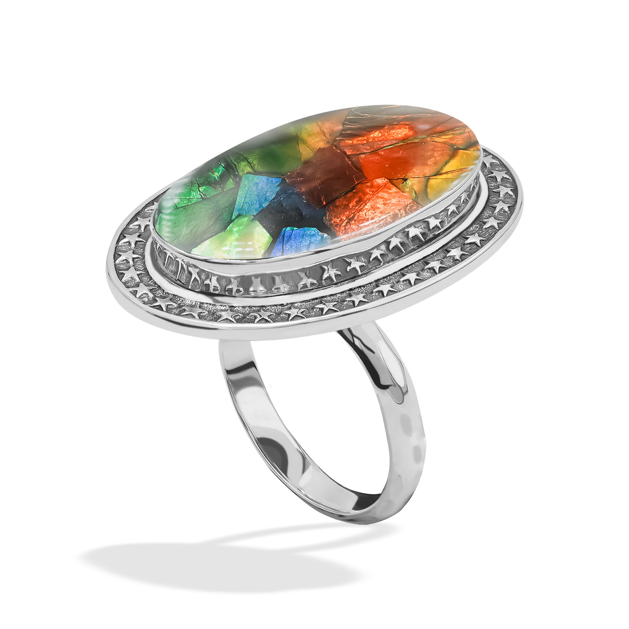 Ammolite Oval-Shape Ring