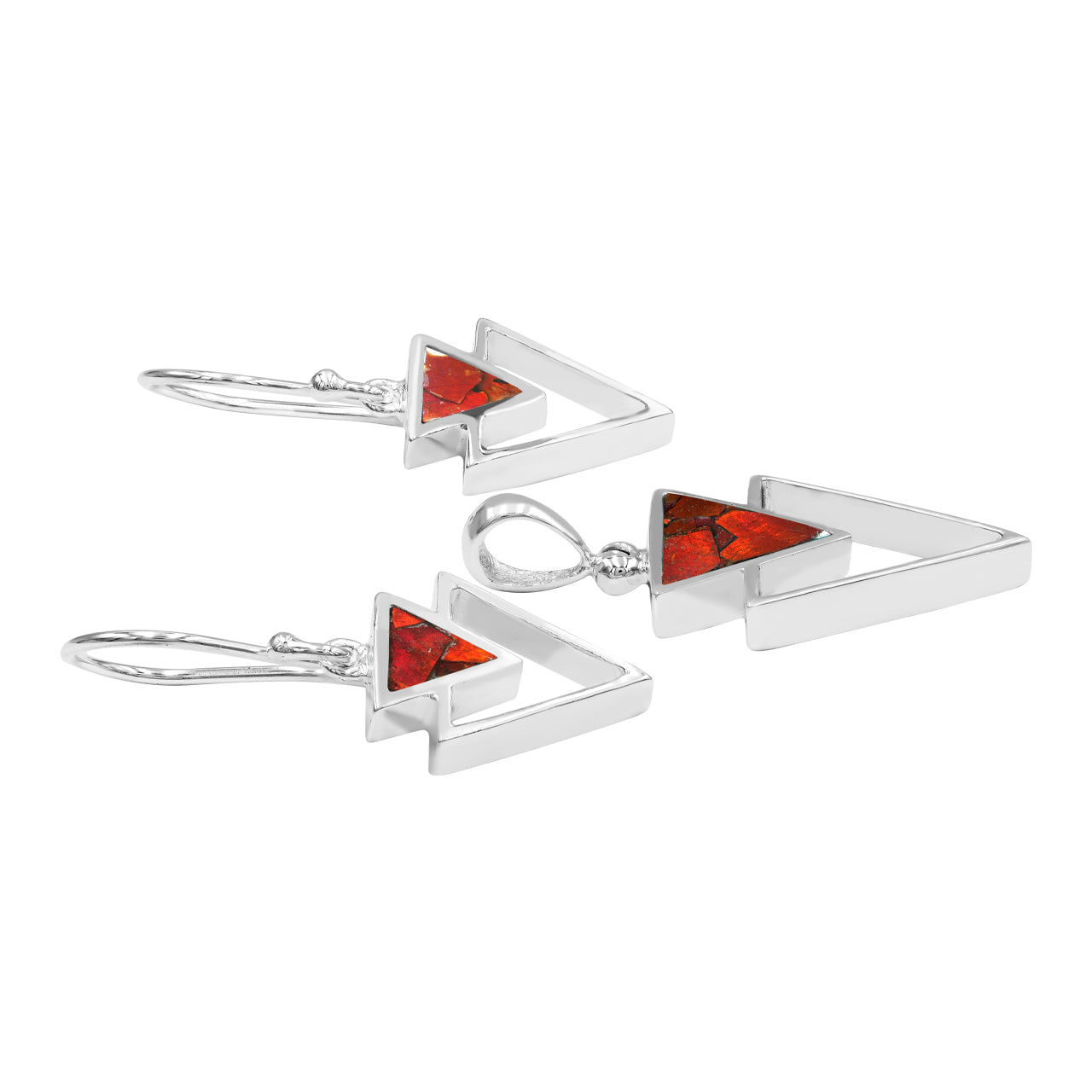 Red Ammolite Stacked Triangle Sets Earring &amp; Pendant