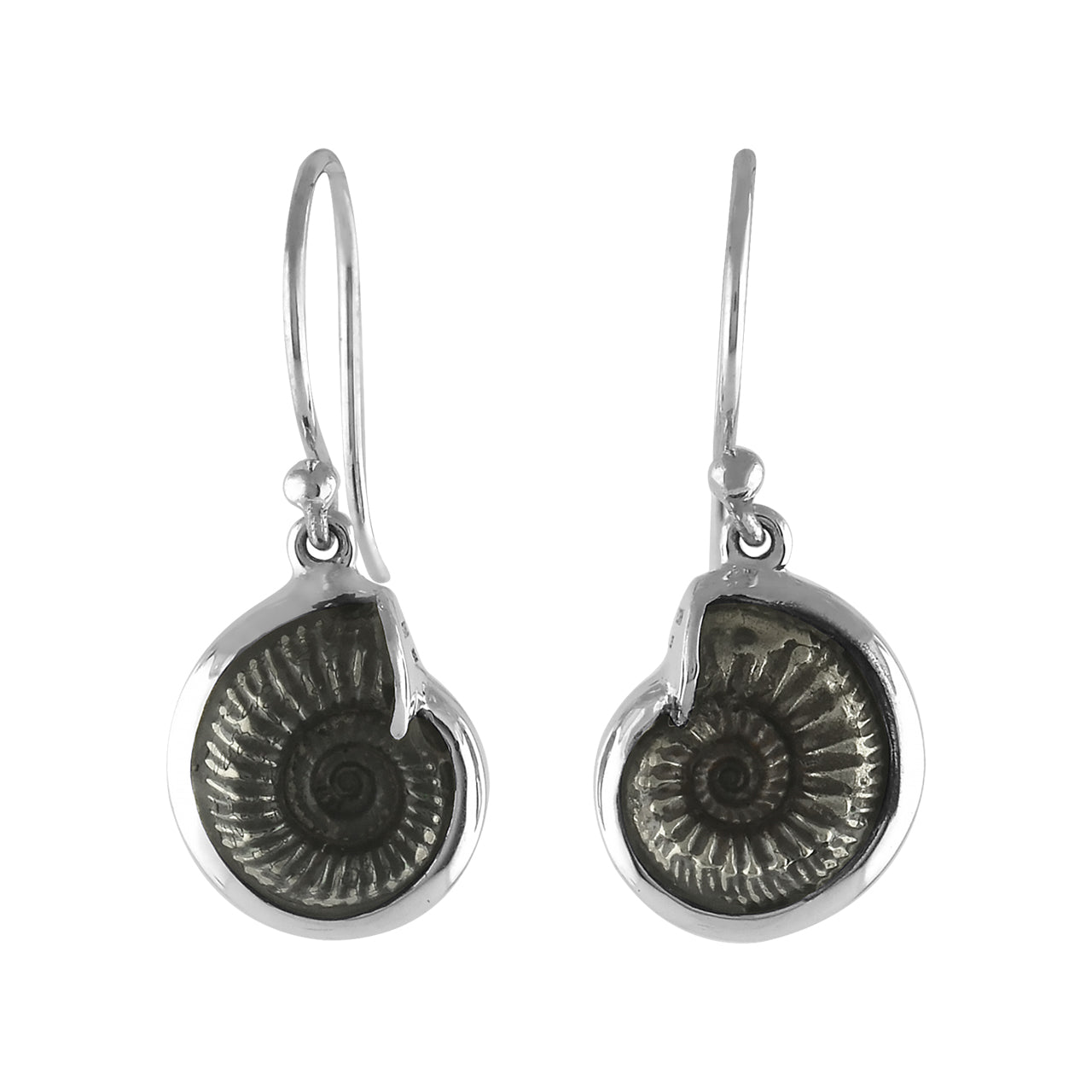 Hematite Ammonite Earrings