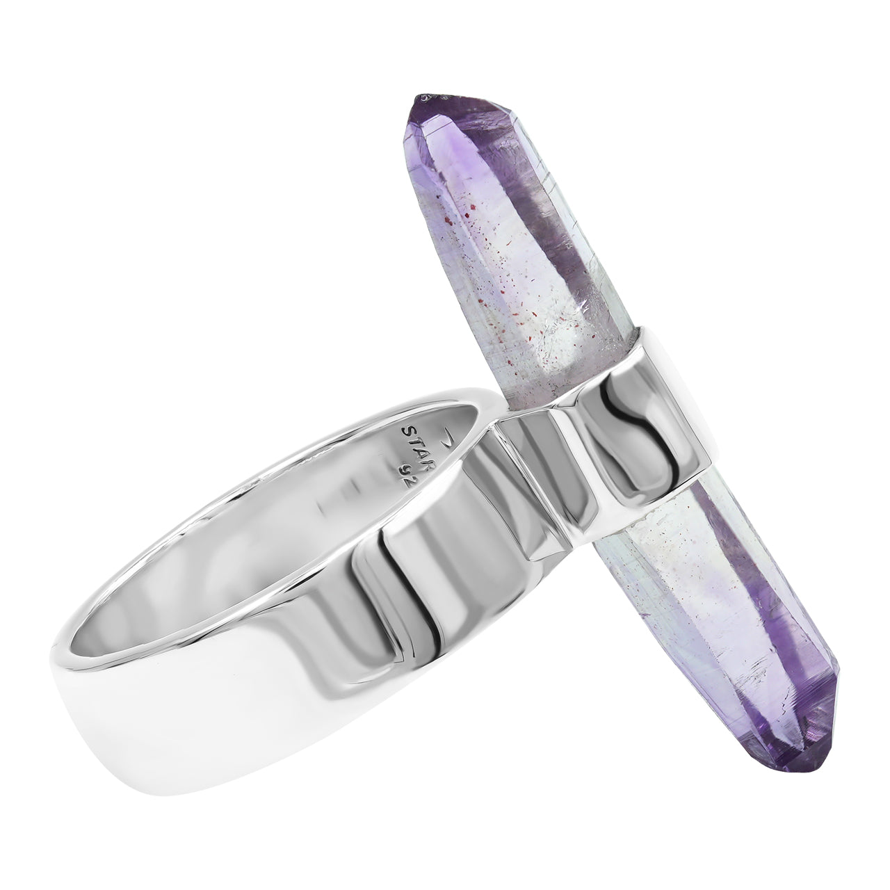 26-29 mm Vera Cruz Amethyst Crystal with silver band ring