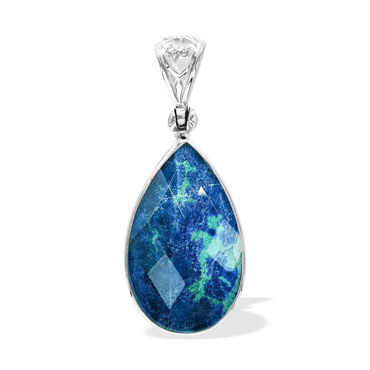 Faceted Azurite Malachite Pear Shaped Pendant