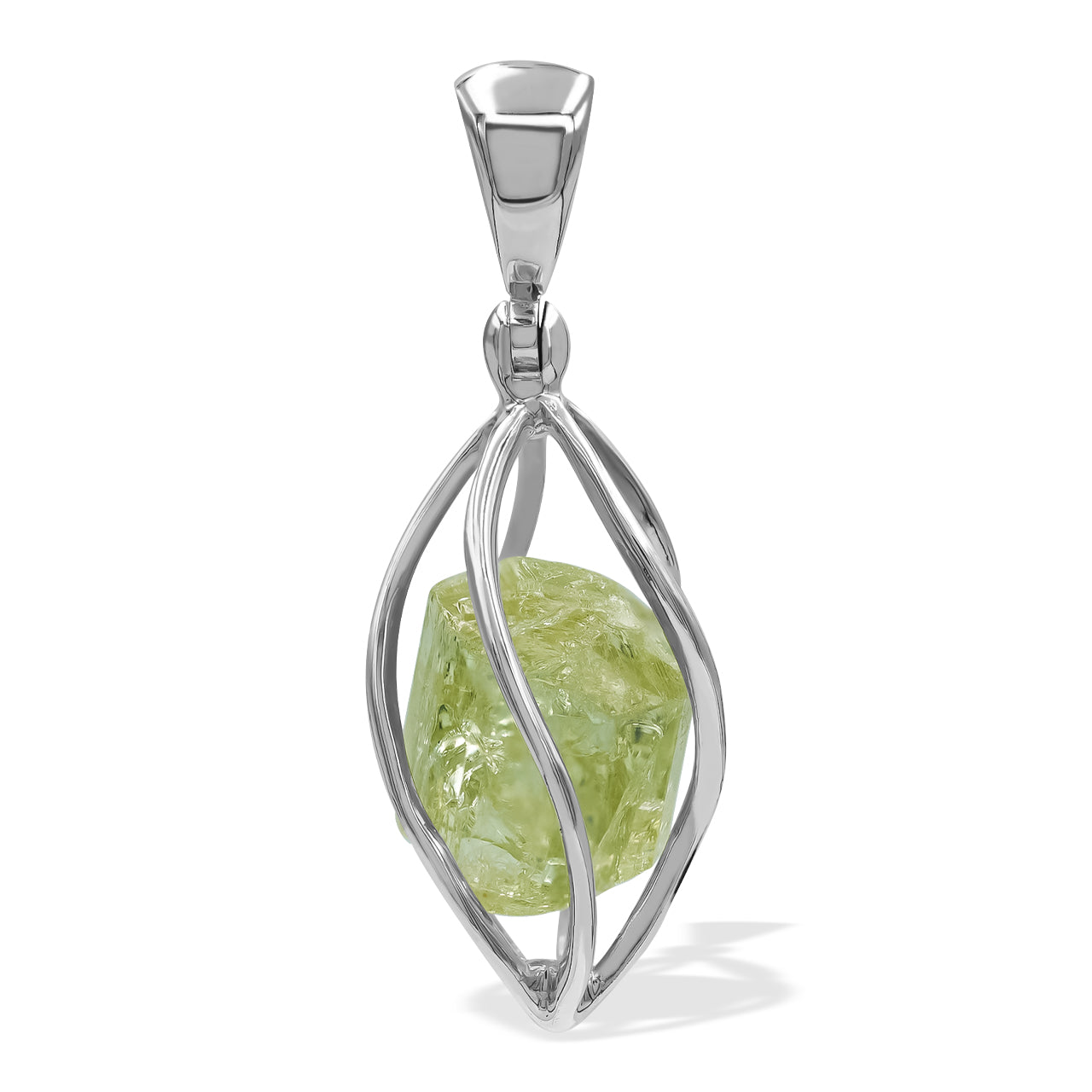 Green Apatite Crystal Caged Pendant