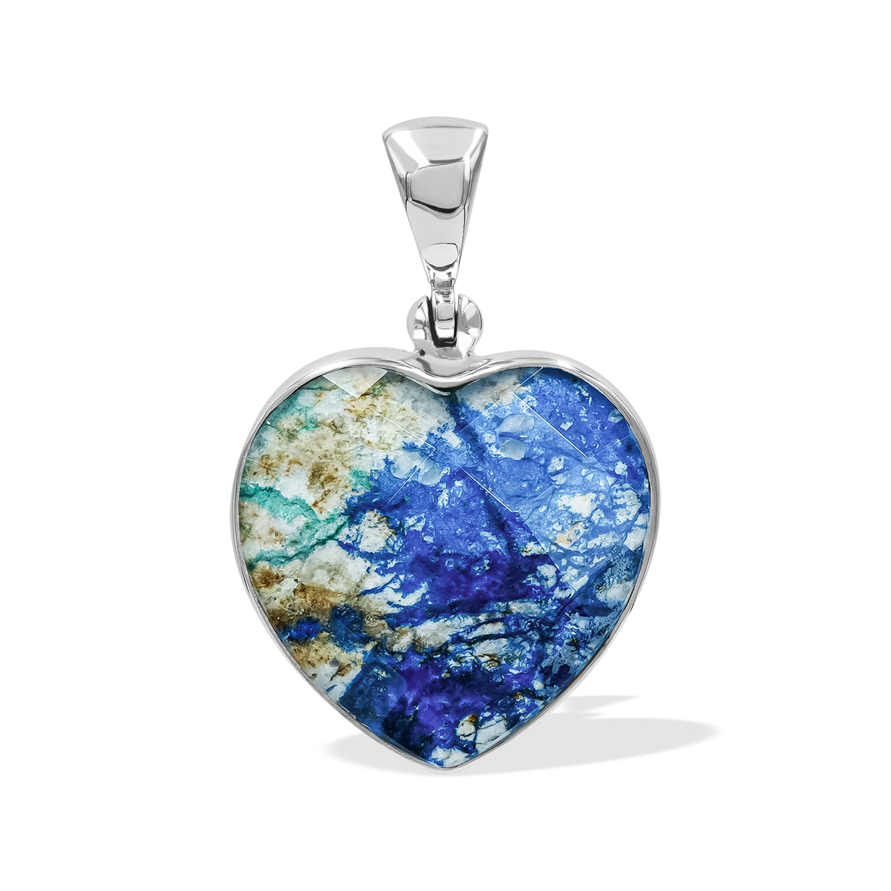 Faceted Azurite Malachite Heart Shaped Pendant