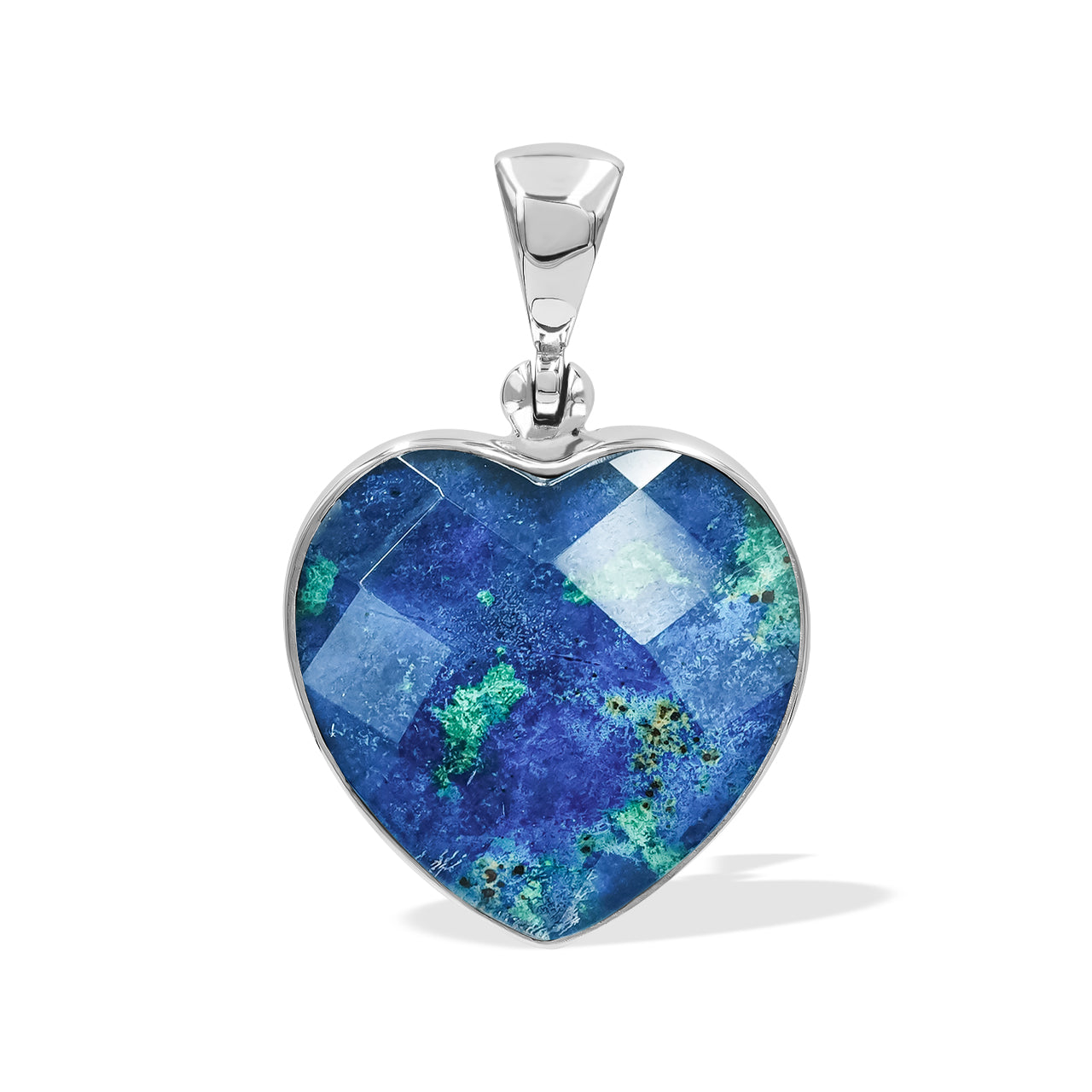 Faceted Azurite Malachite Heart Shaped Pendant