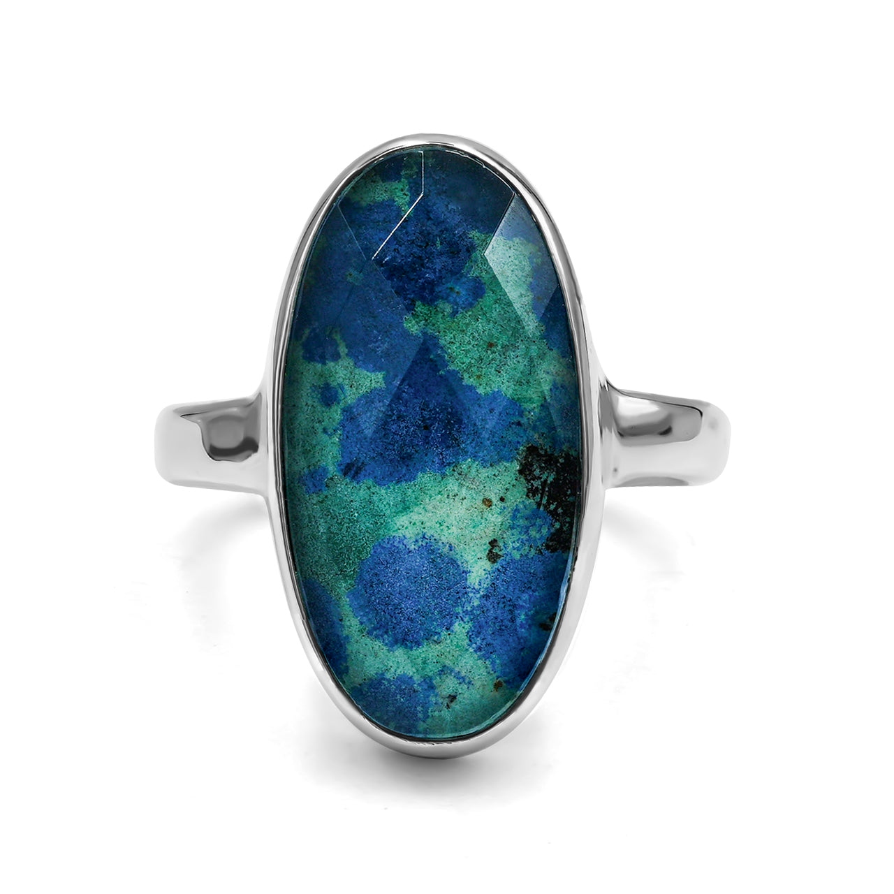 Faceted Azurite Malachite Quartz Doublet Ring