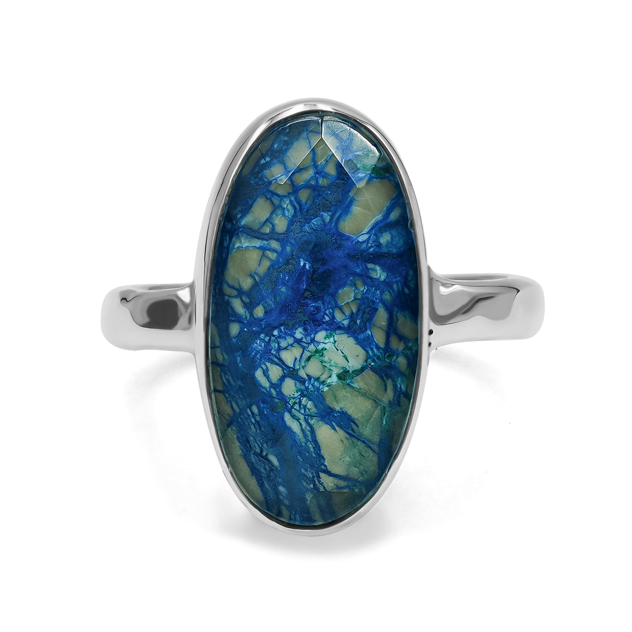 Faceted Azurite Malachite Quartz Doublet Ring