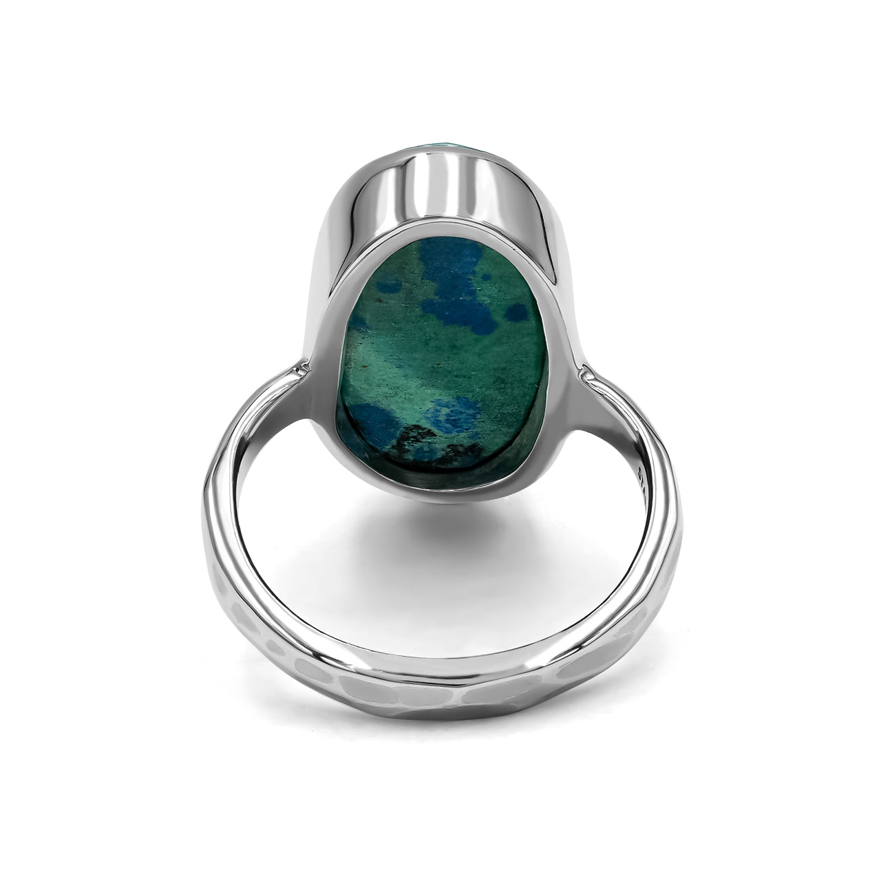 Faceted Azurite Malachite Quartz Doublet Ring