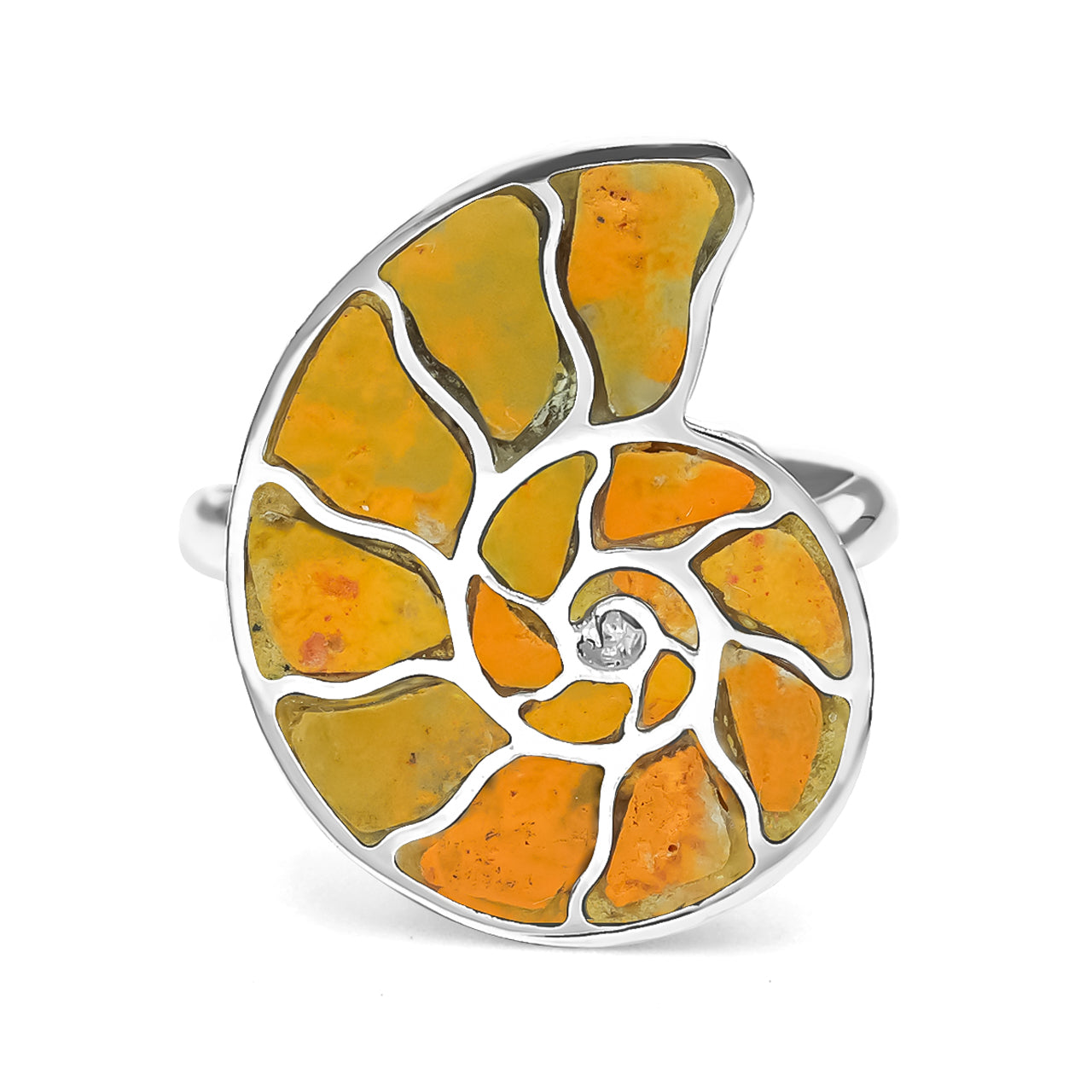 Bumblebee Jasper Inlay Ammonite Ring