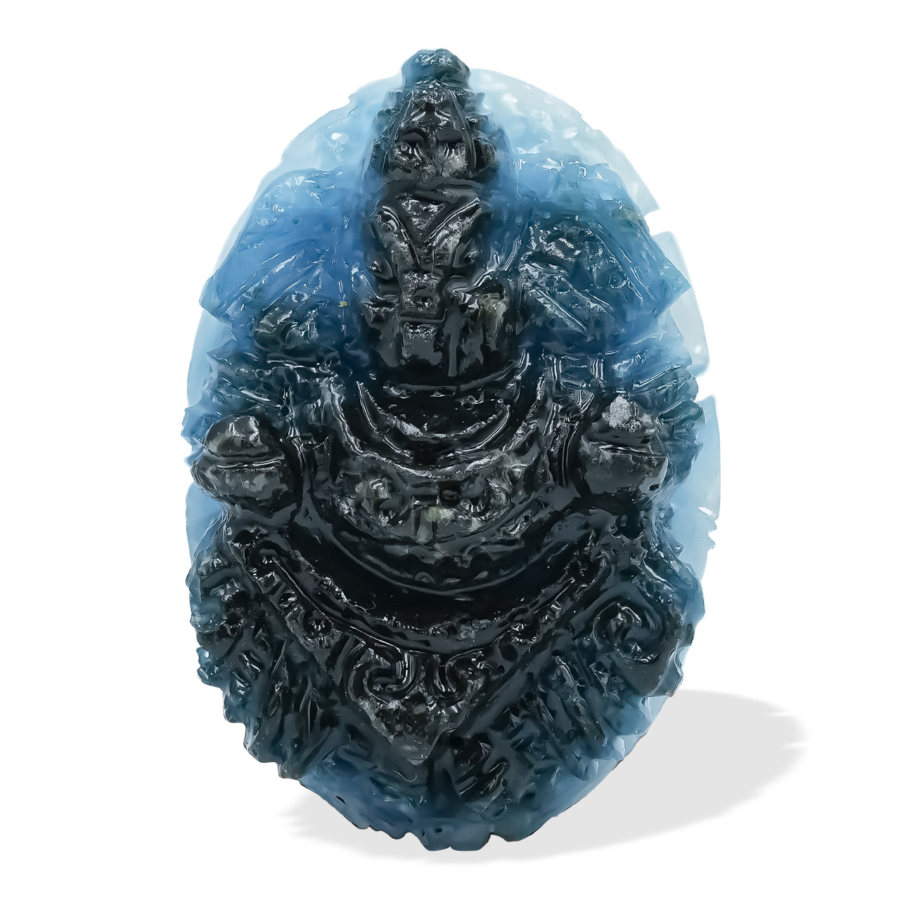 Oval Shaped Blue Ice Ganesha Carving